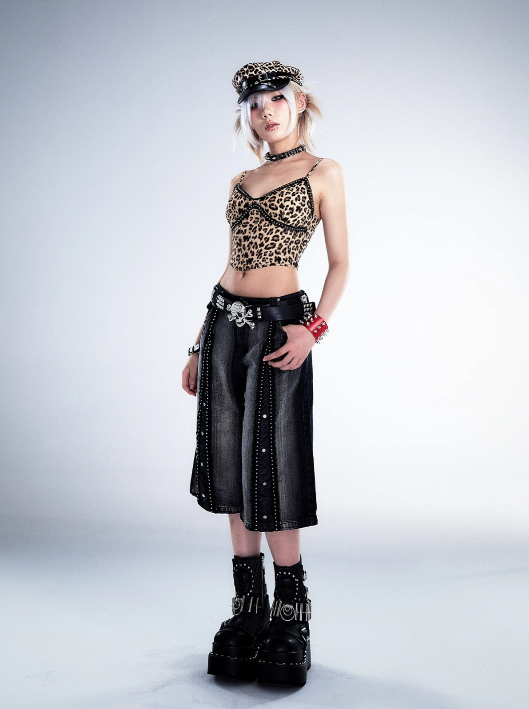 Frustration Garden Gothic Punk Crop Top - Leopard Print Bustier With Lace Trim And Adjustable Straps