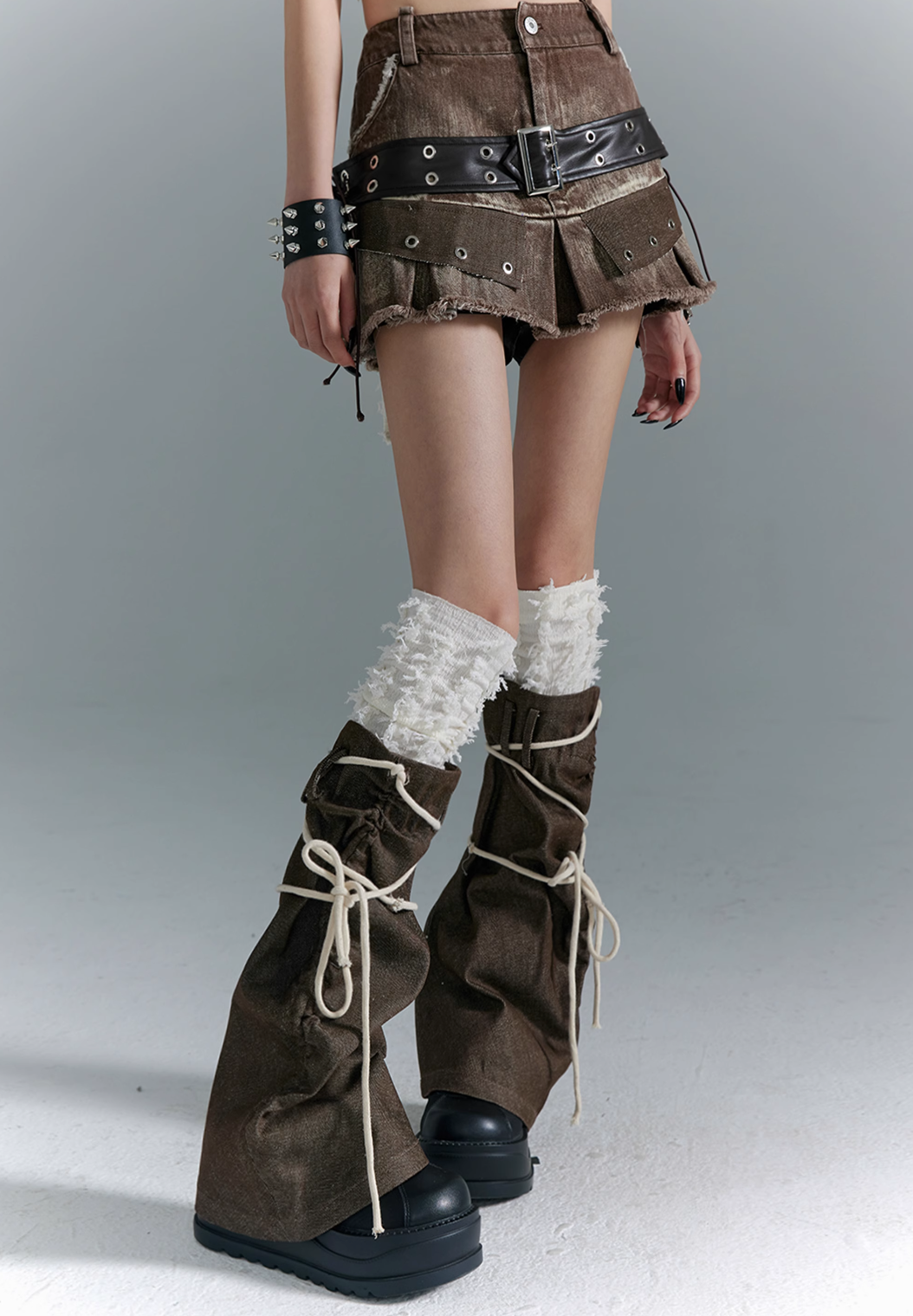 Frustration Garden Avant-Garde Platform Boots - Dark Brown Leather with Faux Fur Cuff and Rope Lacing