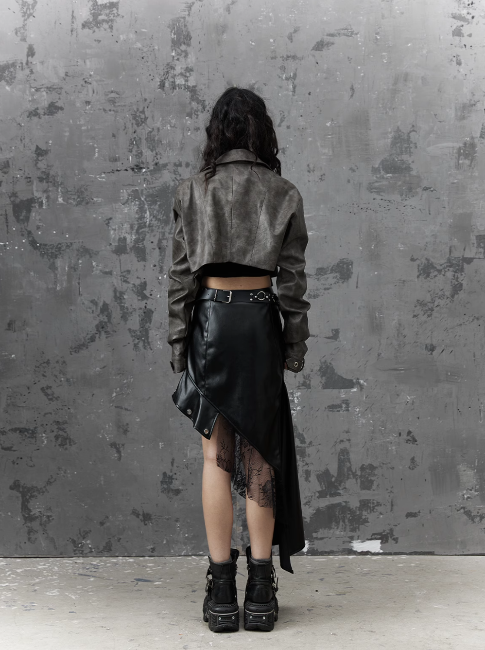 Frustration Garden Grunge Cropped Moto Jacket - Distressed Gray Leather with Multiple Pockets