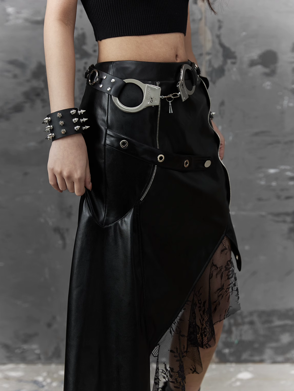 Black lace asymmetrical skirt best sale