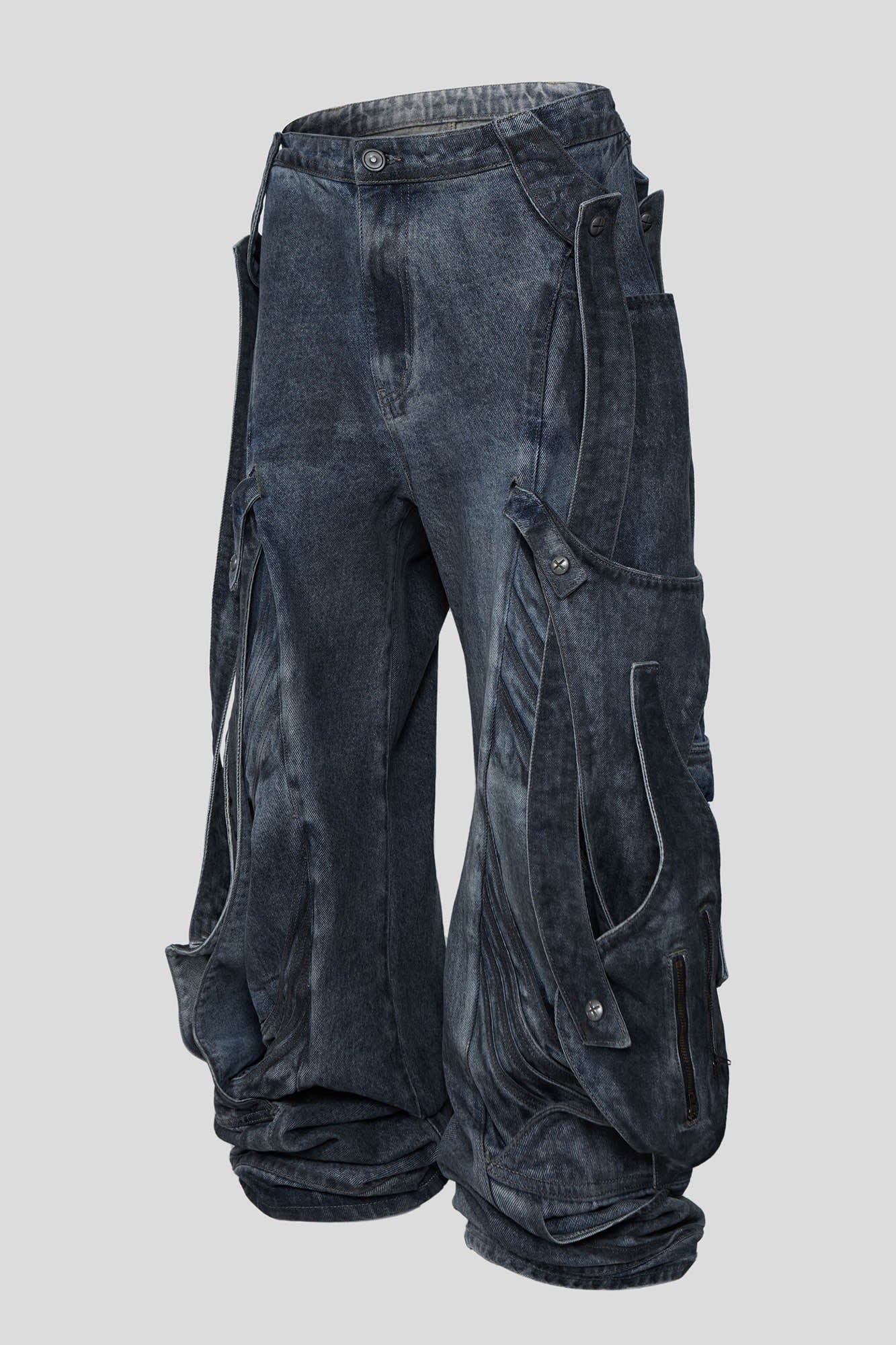 Deconstructed Multi-Strap Cargo Jeans