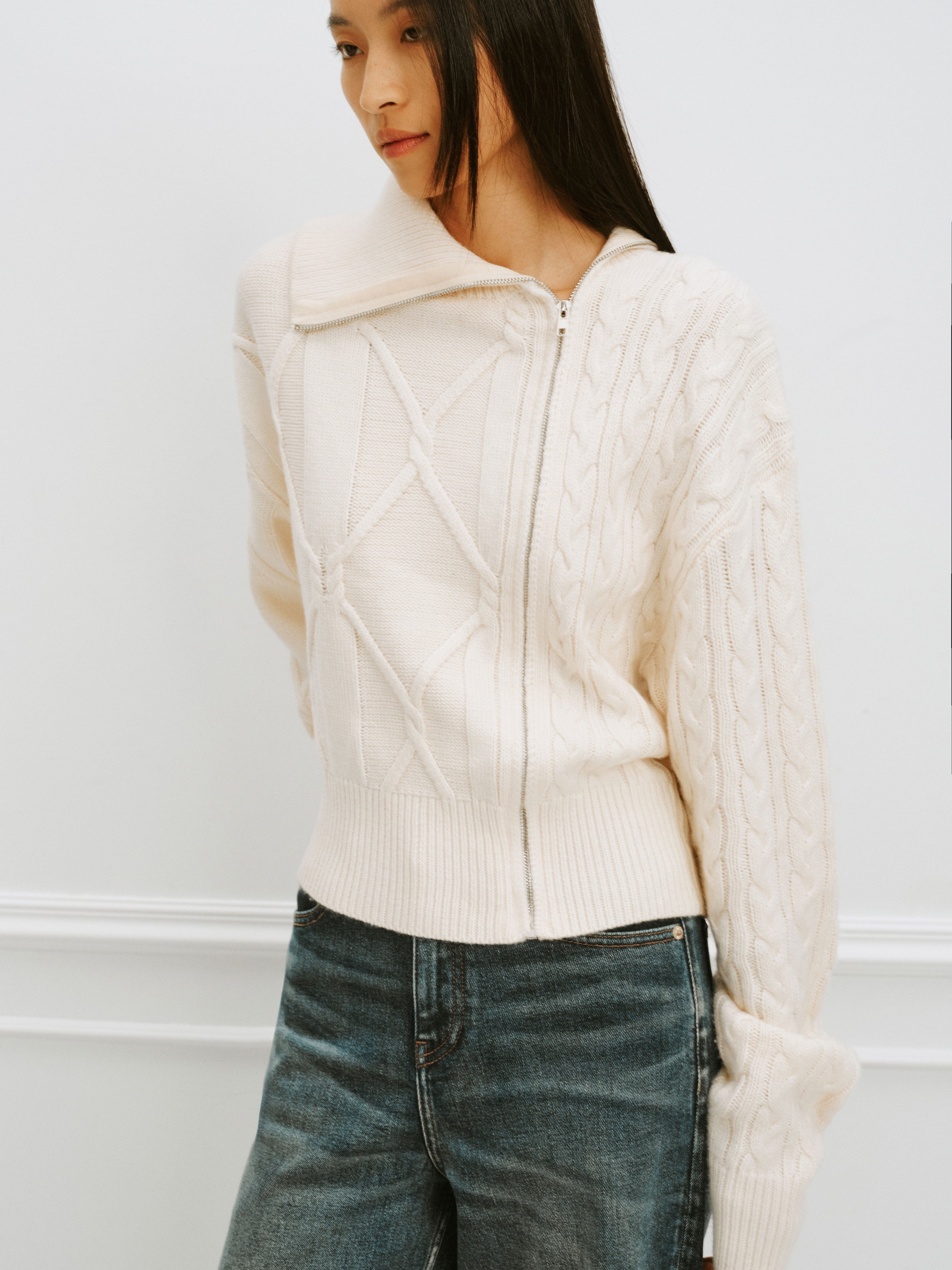 Cable Knit Zip Up Cardigan