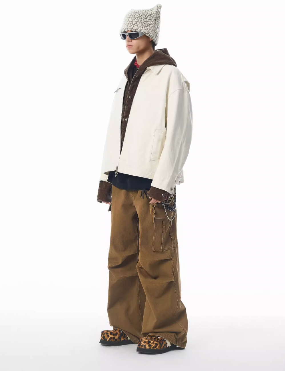 Washed Pleated Wide Leg Cargo Pants