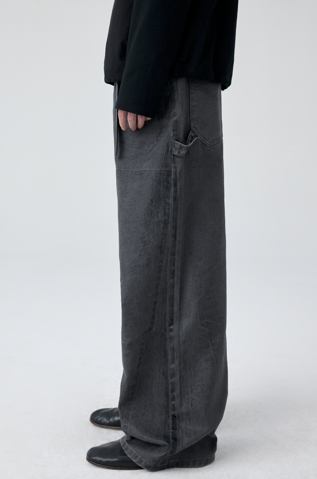 Wide Leg Pattern Washed Denim Pants