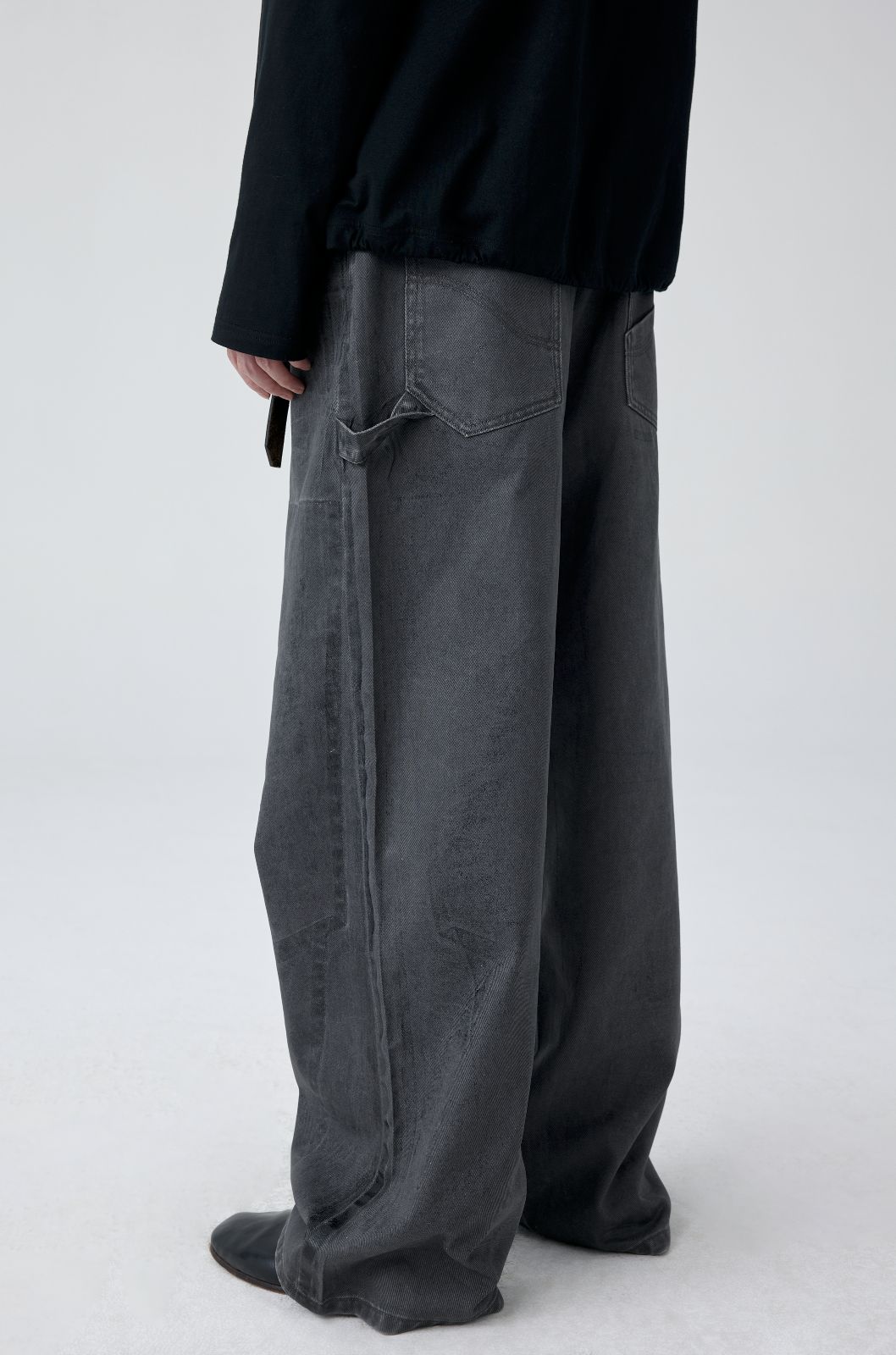 Wide Leg Pattern Washed Denim Pants