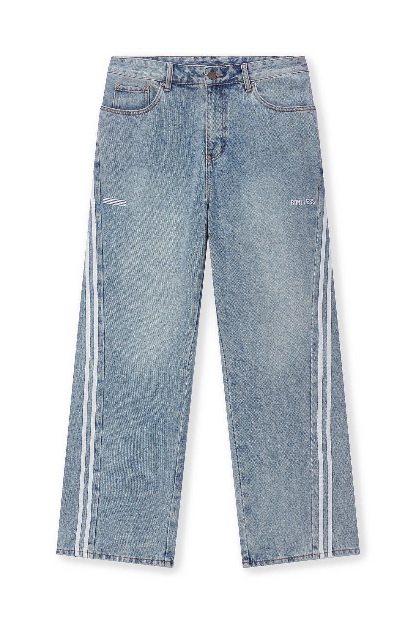 Side-Striped Light Wash Denim Jeans