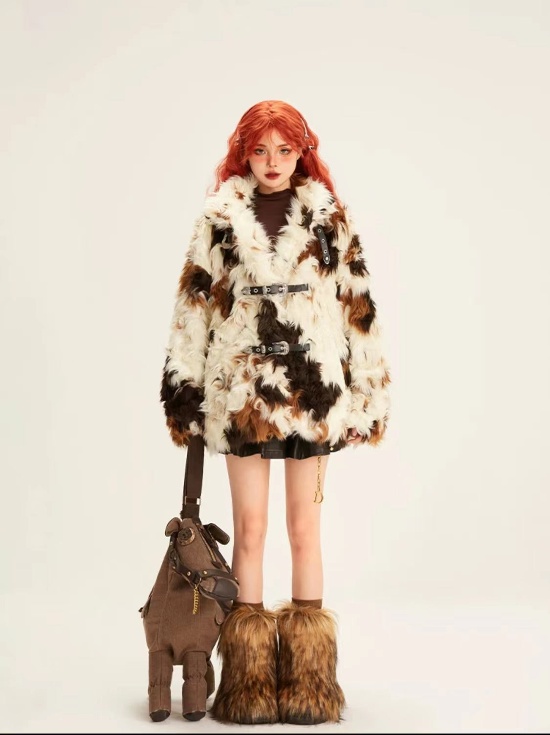 Patchwork faux fur coat hotsell