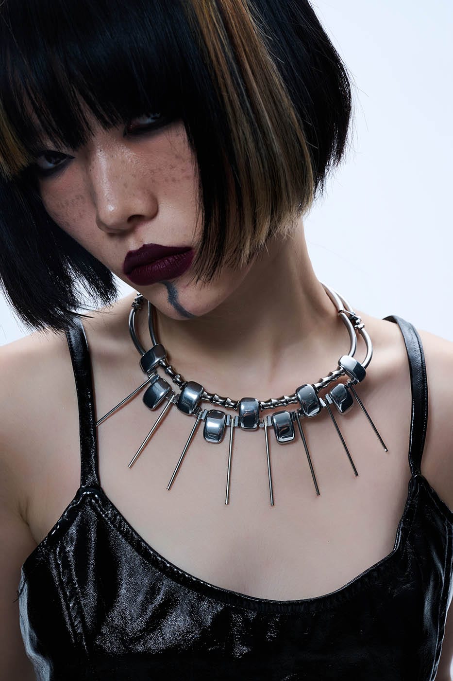 Double-Strand Metallic Spike Choker Necklace