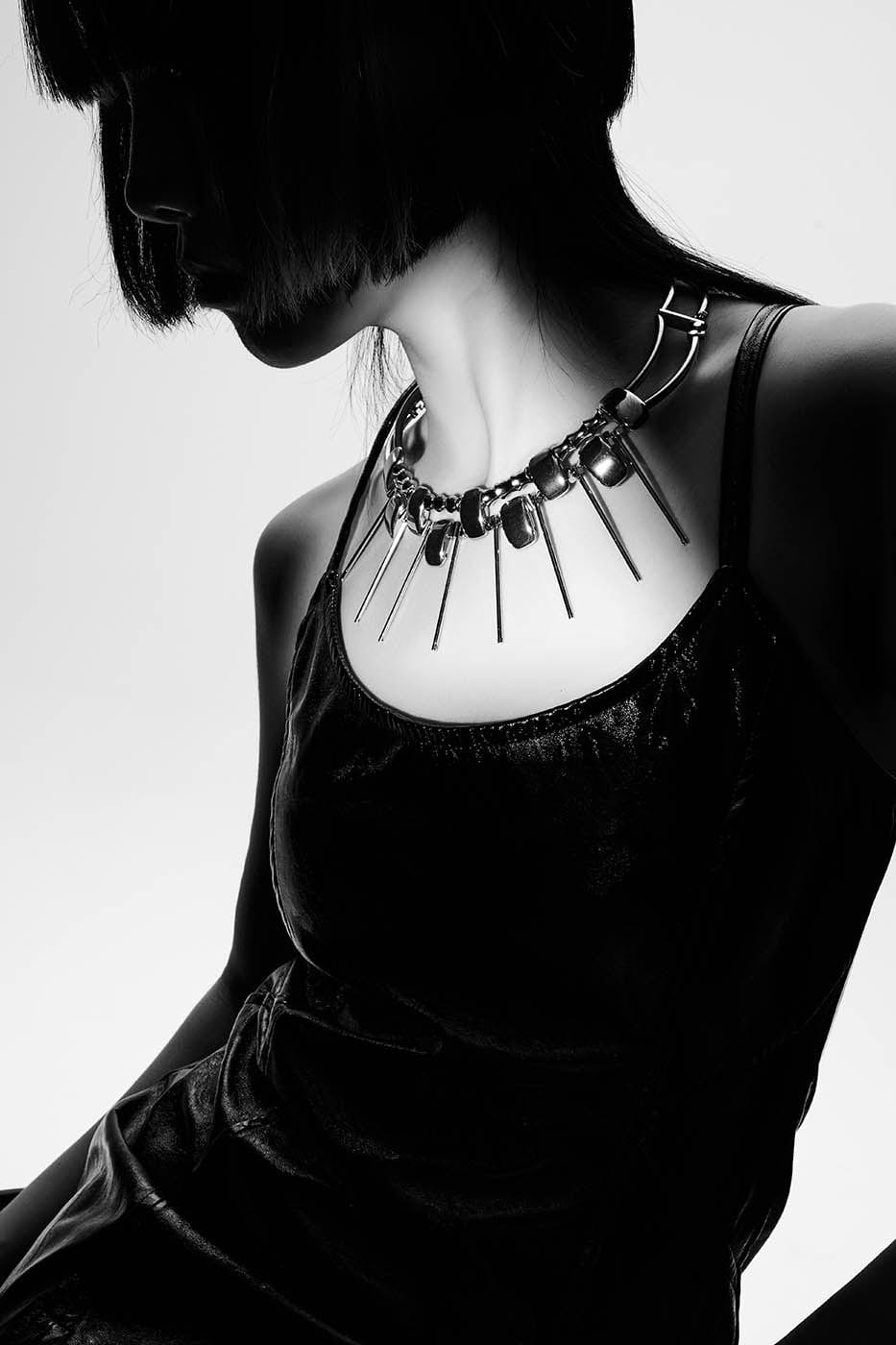 Double-Strand Metallic Spike Choker Necklace