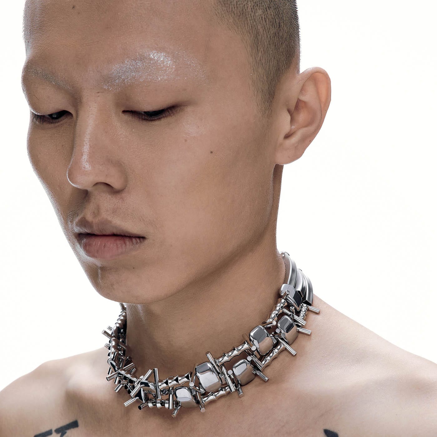 Chrome Spike Collar Necklace