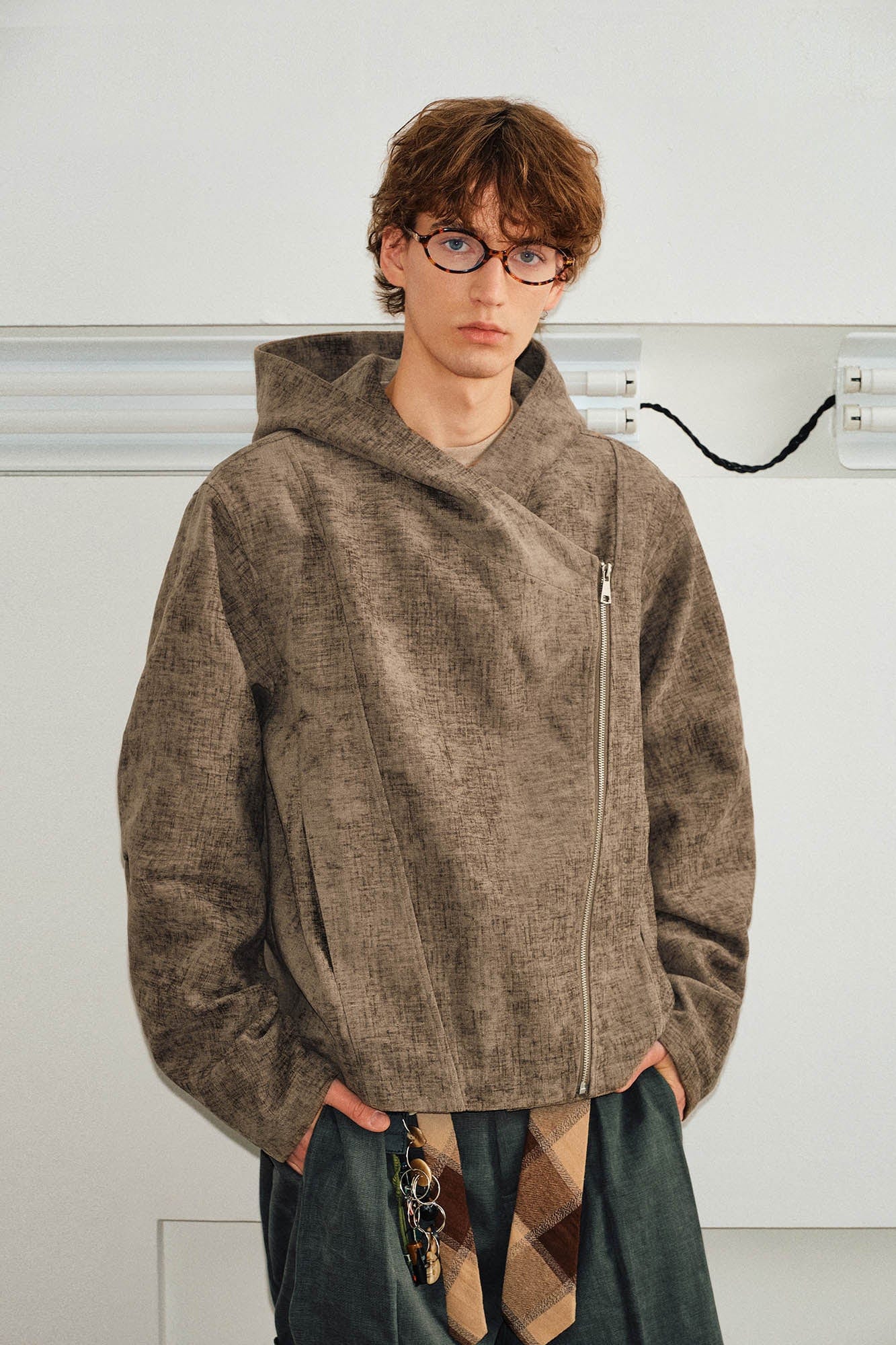 Asymmetrical Hooded Plaid Flannel Hoodie