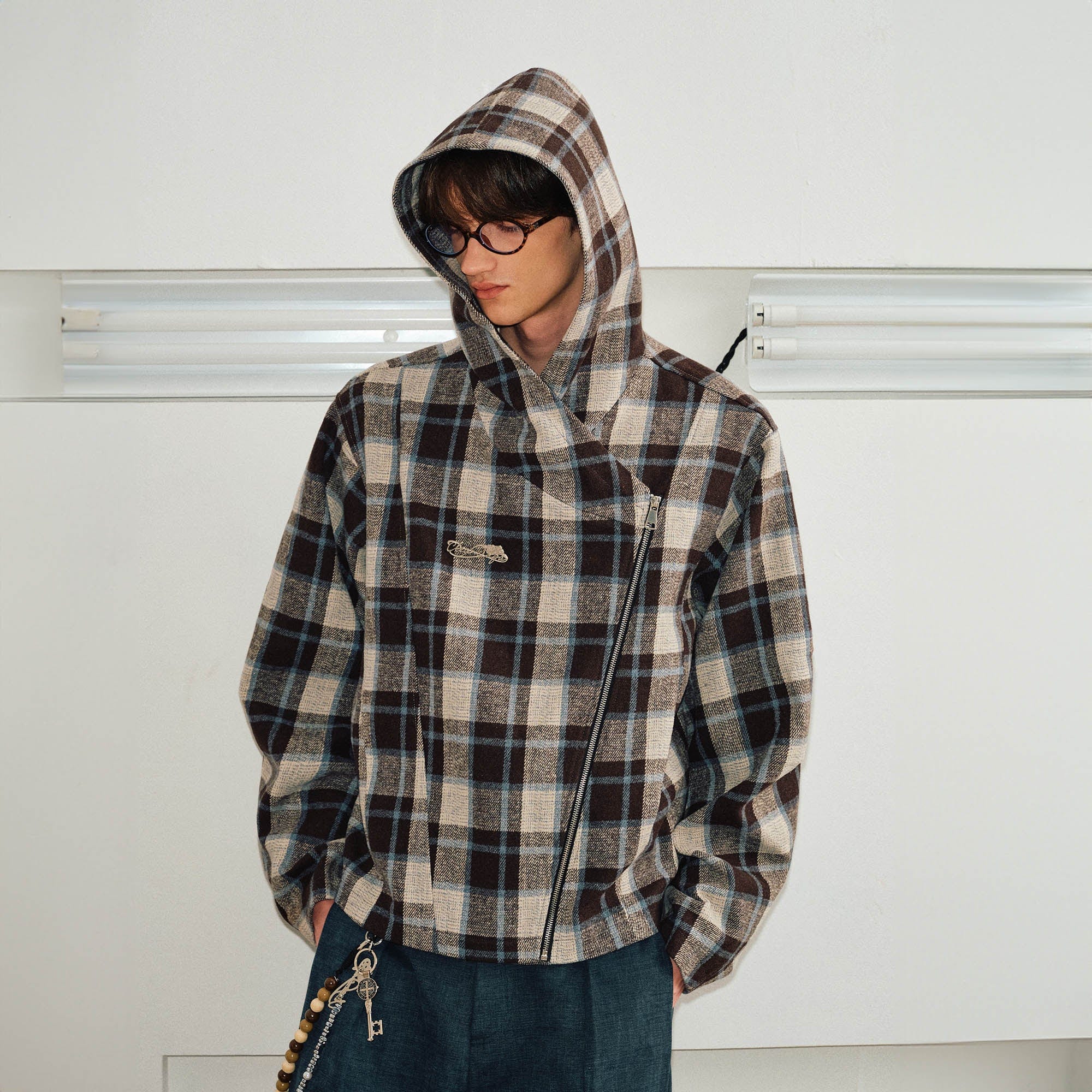 Asymmetrical Hooded Plaid Flannel Hoodie