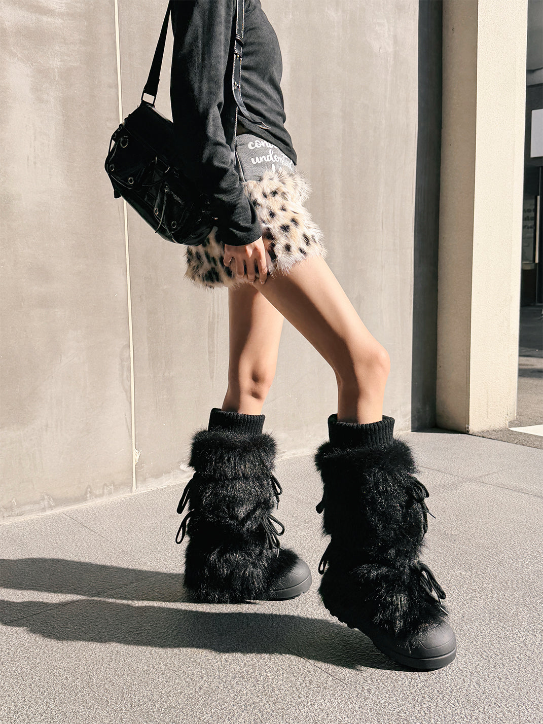 Black Plush-Lined Tall Platform Boots