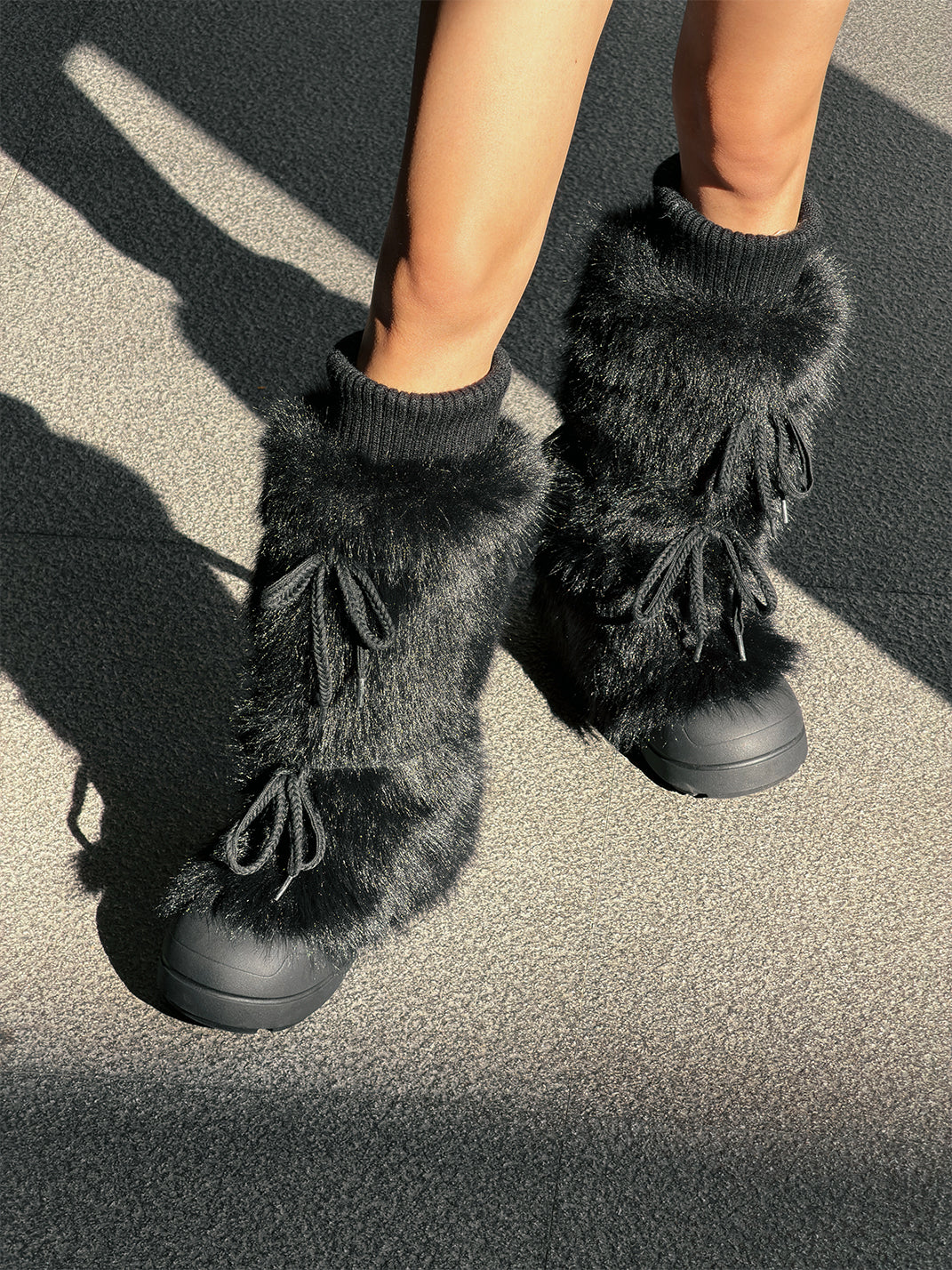 Black Plush-Lined Tall Platform Boots