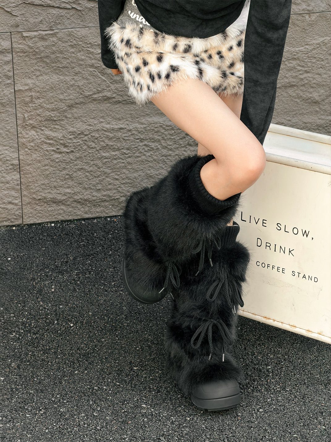Black Plush-Lined Tall Platform Boots