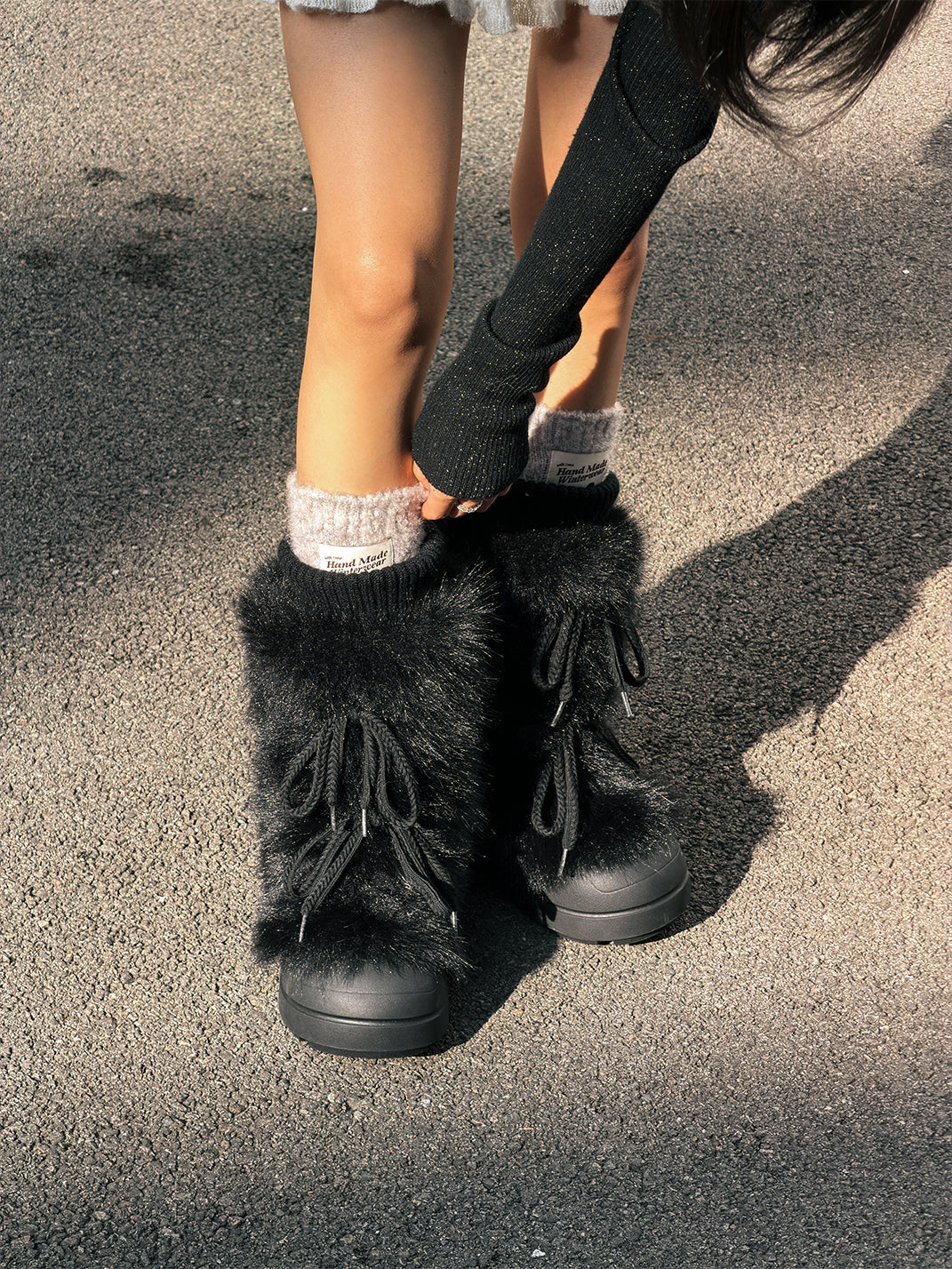 Black Fur-Lined Mid-Top Platform Ankle Boots