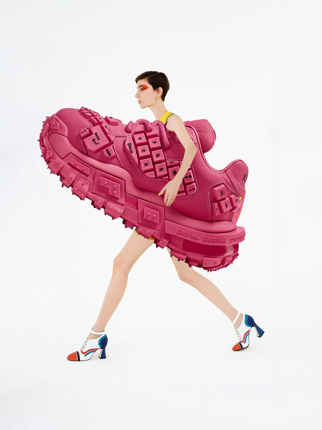 Pink and Red Chunky Keyboard Dad Sneakers