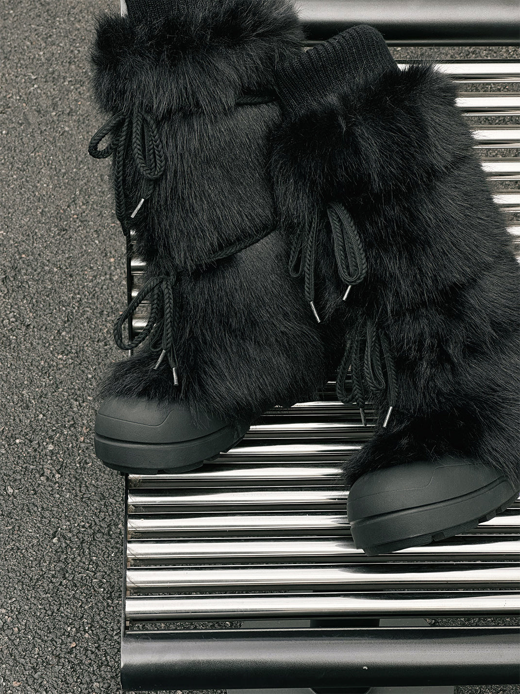 Black Plush-Lined Tall Platform Boots