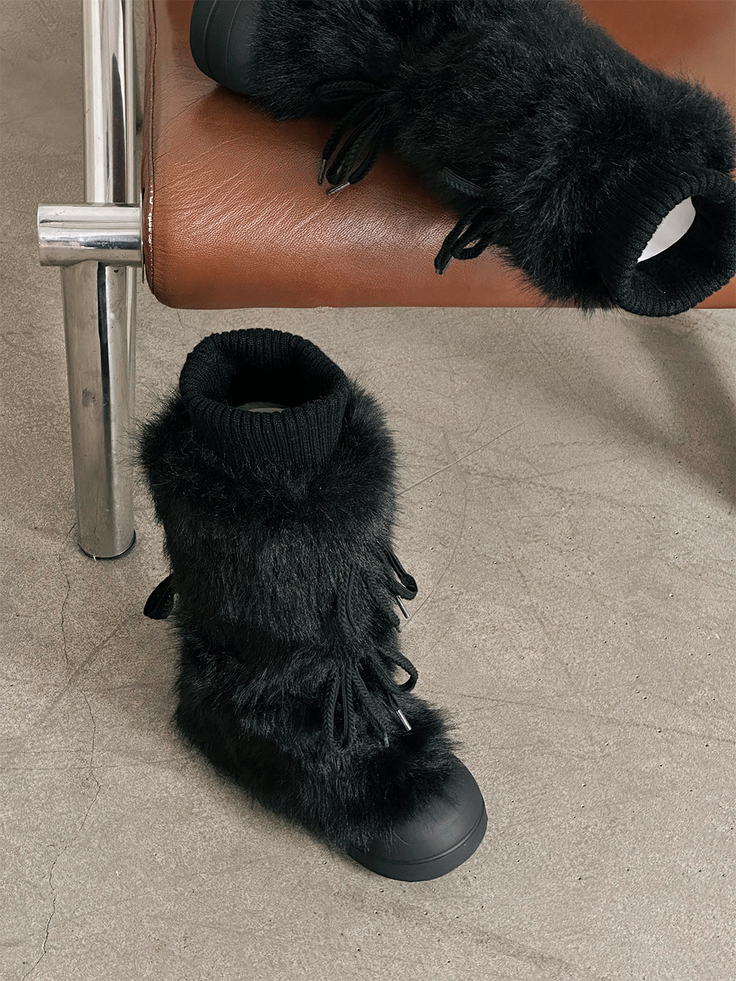 Black Plush-Lined Tall Platform Boots