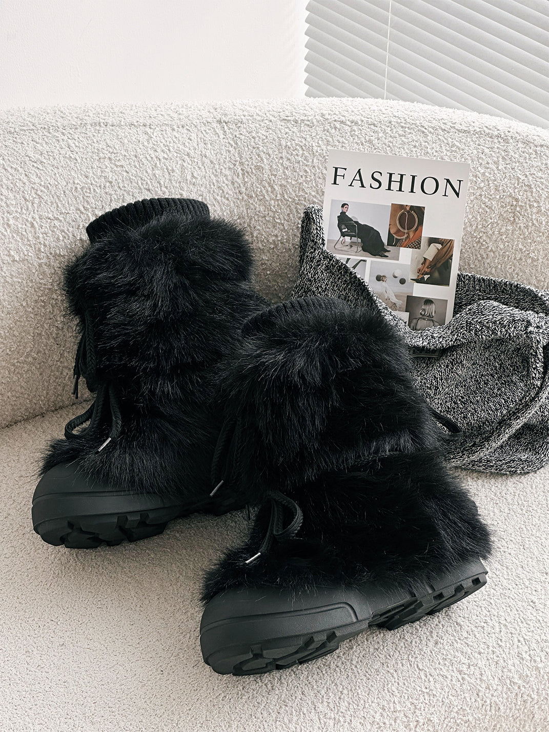 Black Fur-Lined Mid-Top Platform Ankle Boots