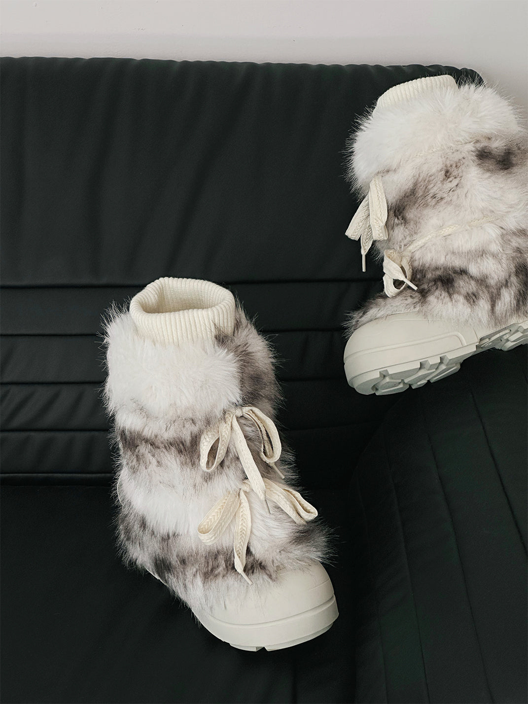 Black Fur-Lined Mid-Top Platform Ankle Boots