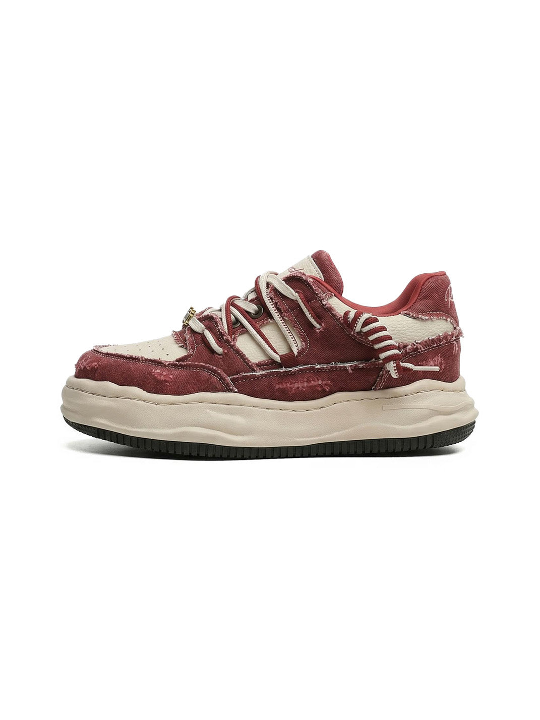 Distressed Denim Wavy Sole Sneakers with Dual-Lace Design