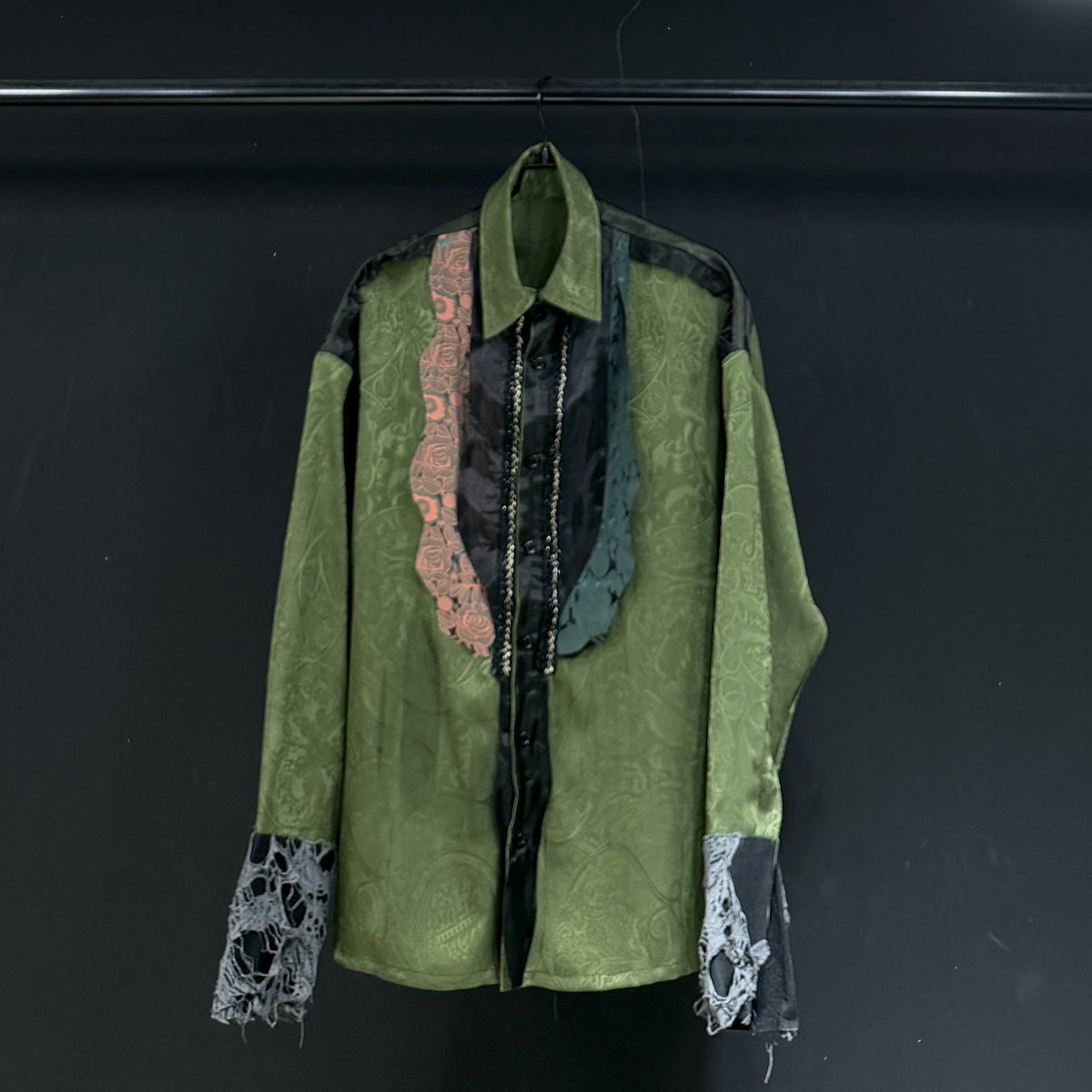Olive Jacquard Lace-Panel Shirt product view 1