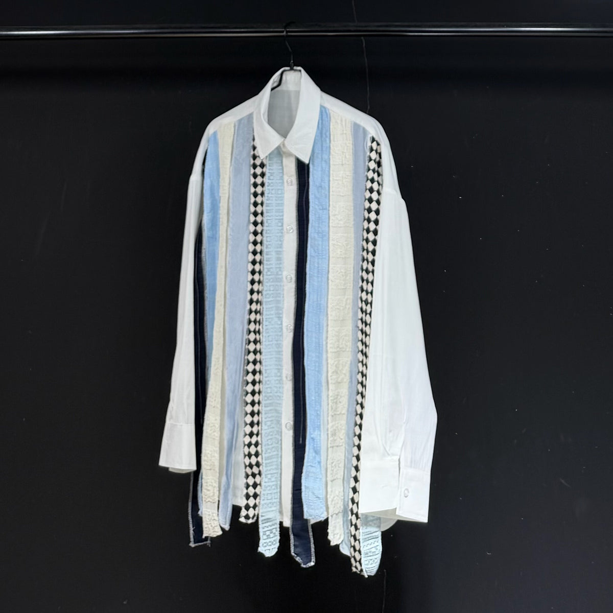 Mixed-Stripe Patchwork Long-Sleeve Shirt product view 1
