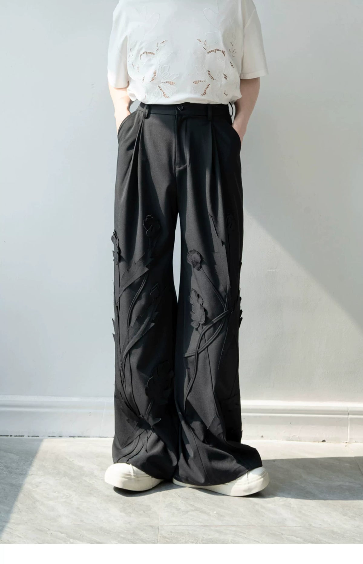 Raised Floral-Vine Wide-Leg Trousers product view 1