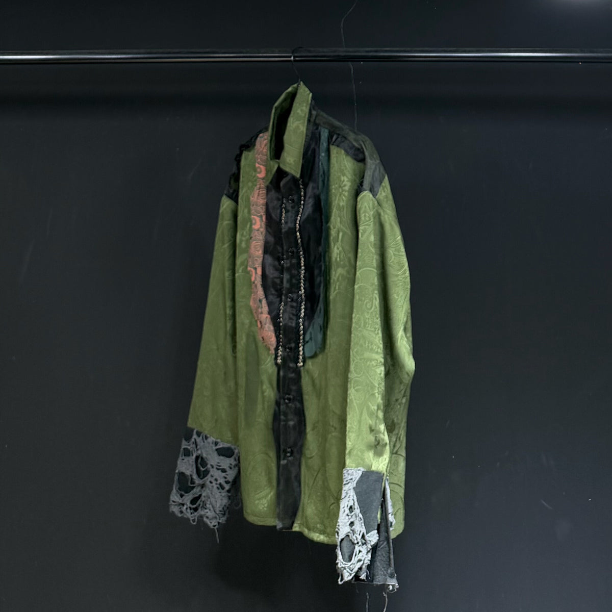 Olive Jacquard Lace-Panel Shirt product view 2