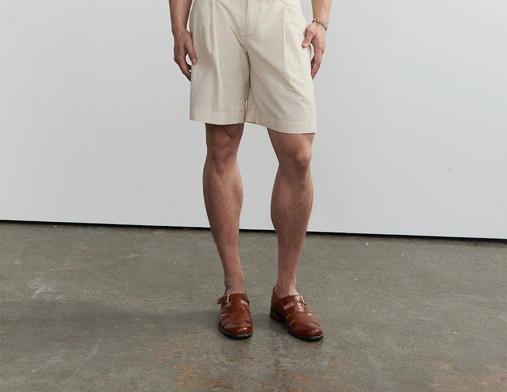 Cross-Waist Linen-Blend Pleated Shorts product view 1