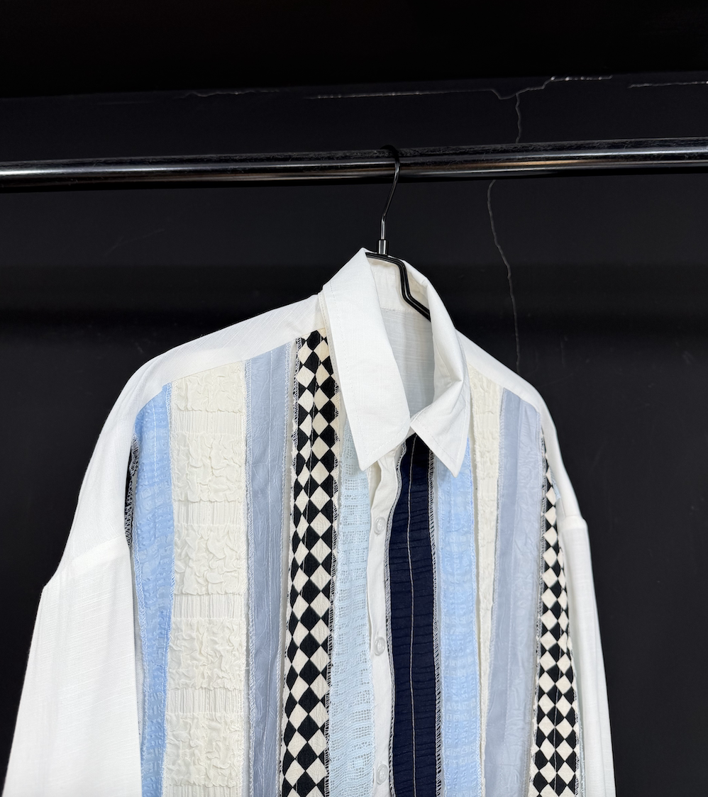Mixed-Stripe Patchwork Long-Sleeve Shirt product view 3