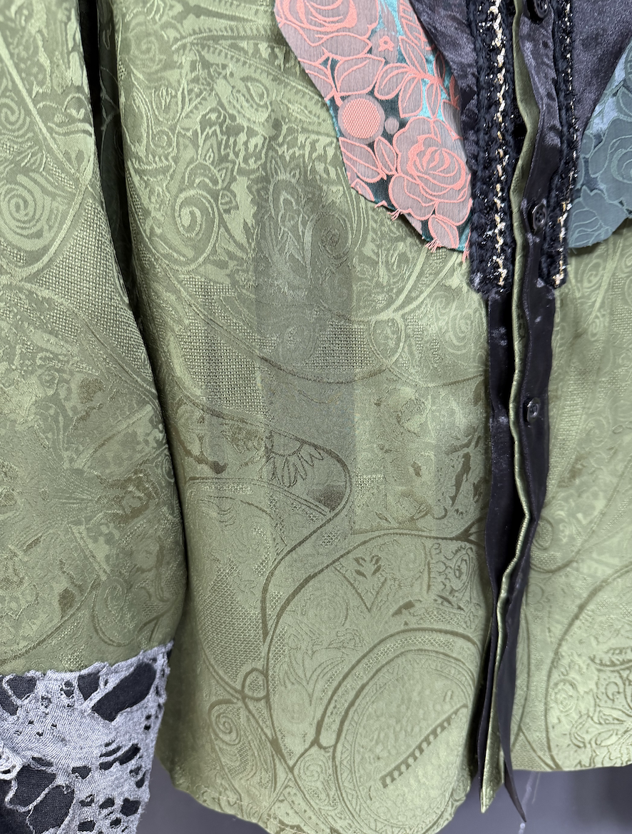 Olive Jacquard Lace-Panel Shirt product view 4