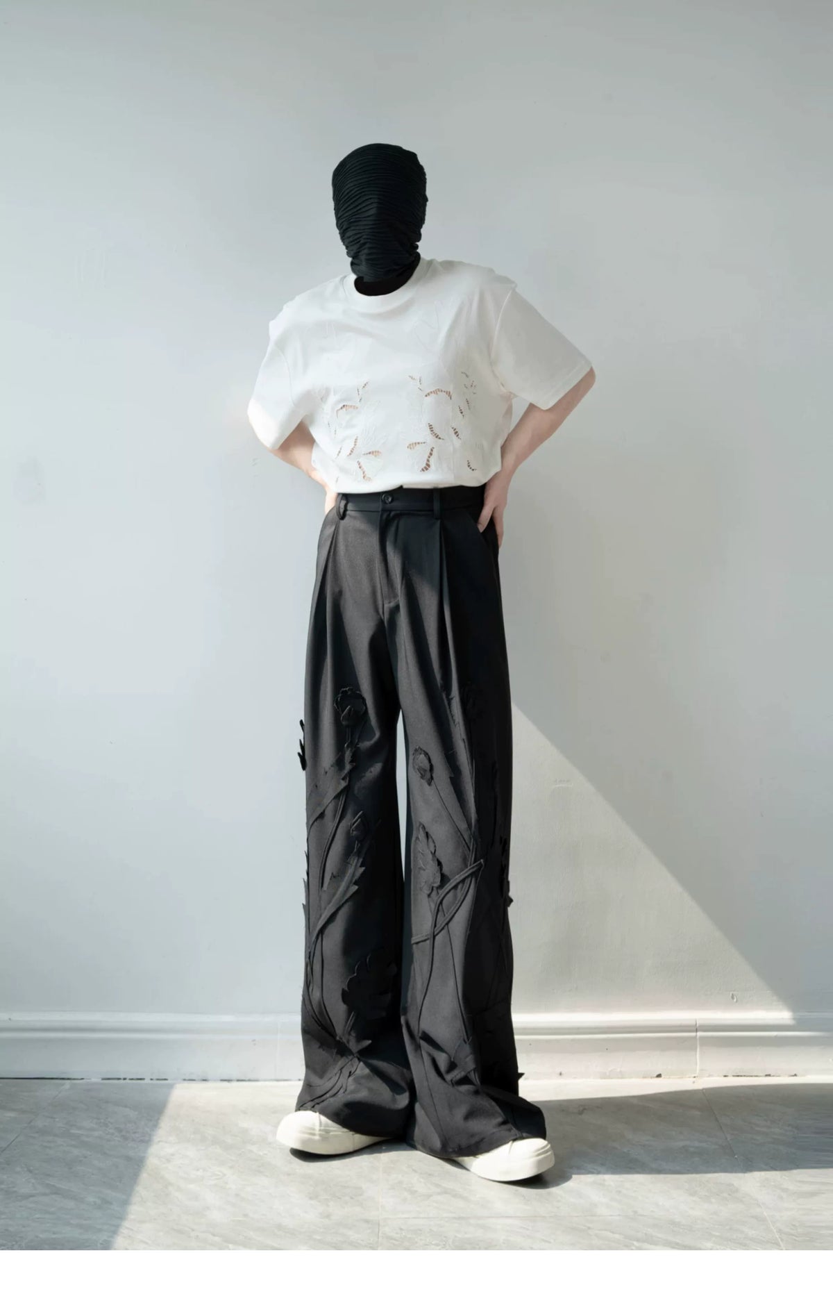 Raised Floral-Vine Wide-Leg Trousers product view 3
