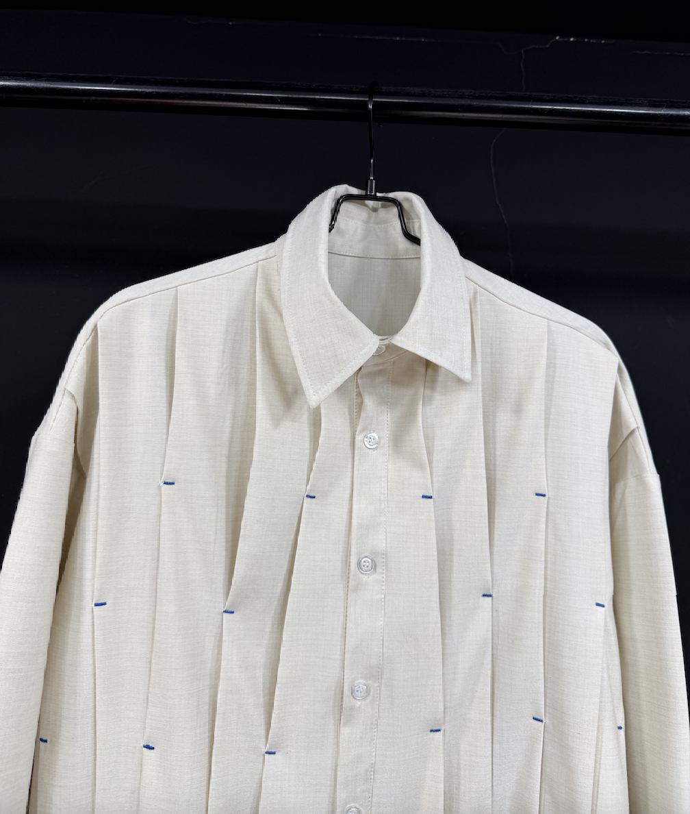 Blue-Stitch Pleated Long-Sleeve Shirt product view 5