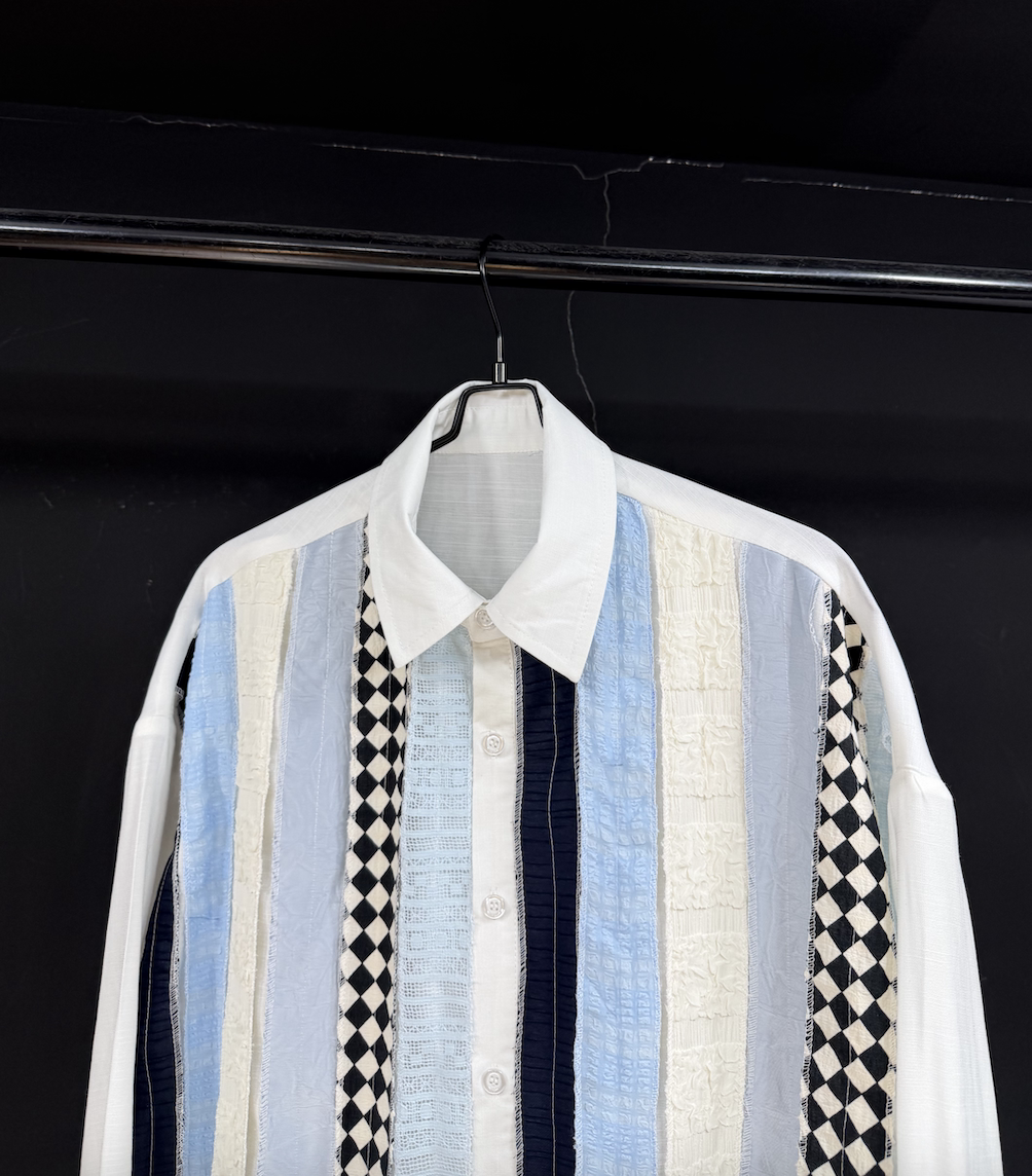 Mixed-Stripe Patchwork Long-Sleeve Shirt product view 4