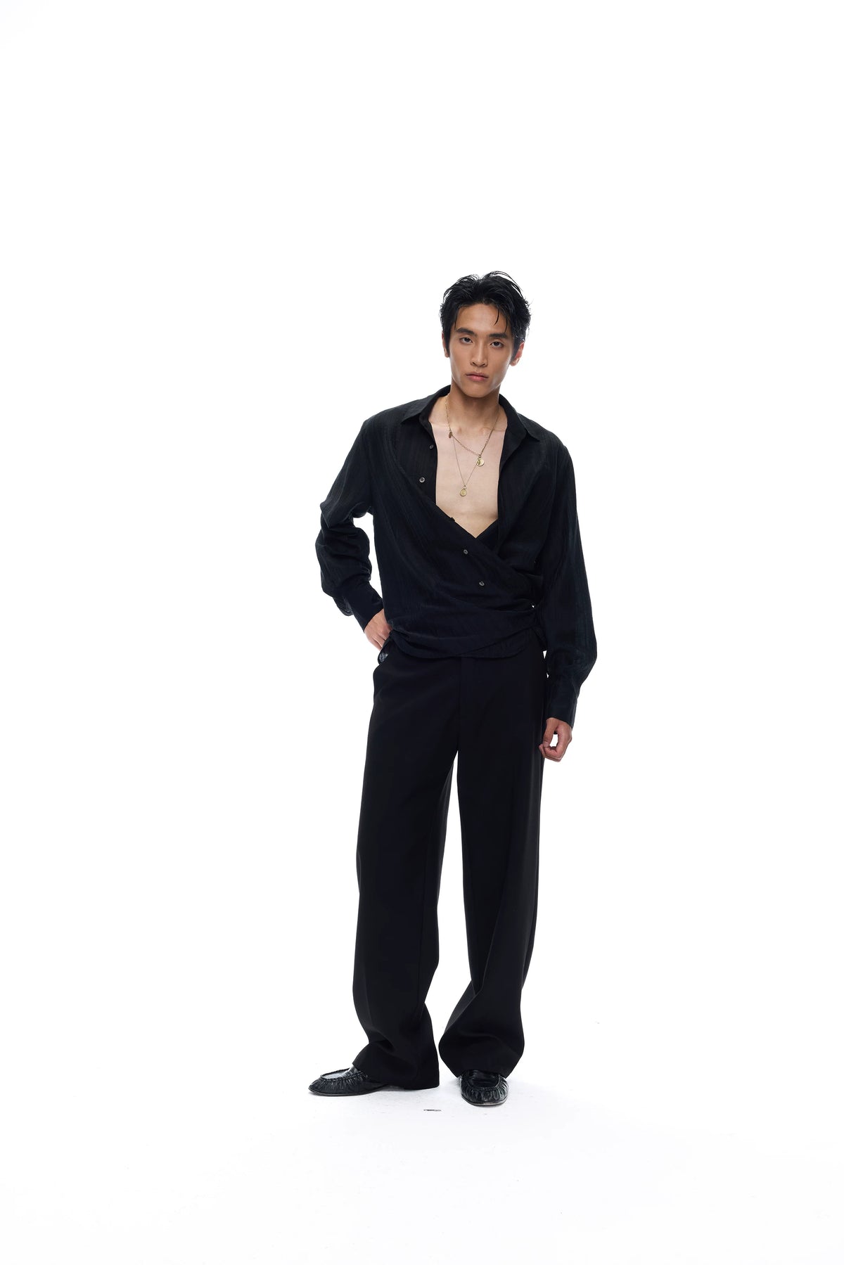 Semi-Sheer Textured Tie-Waist Shirt product view 4