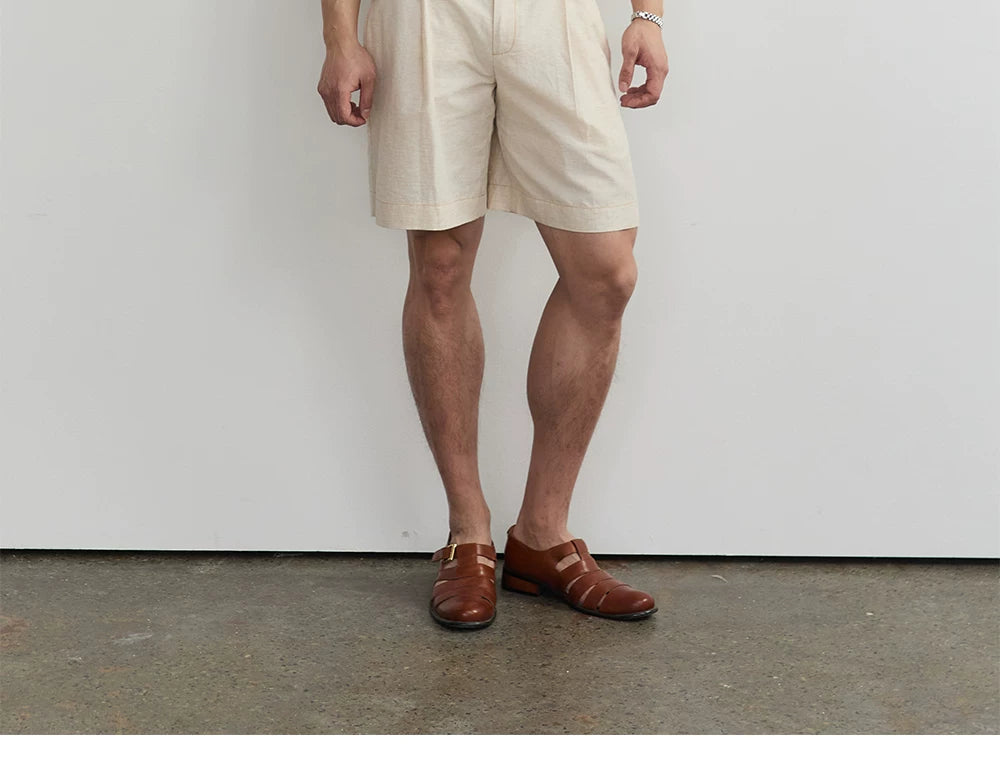 Cross-Waist Linen-Blend Pleated Shorts product view 4