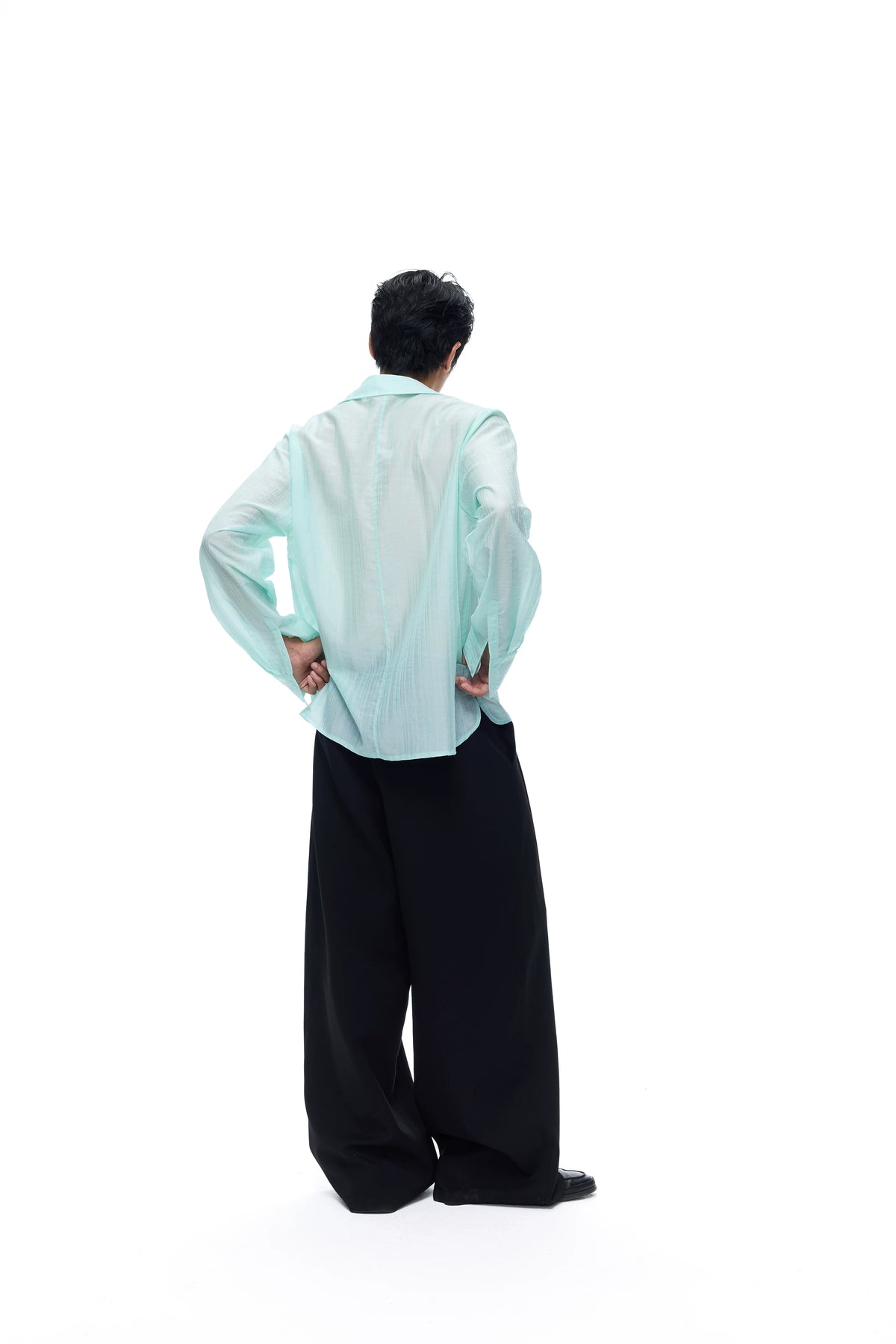Semi-Sheer Textured Tie-Waist Shirt product view 6