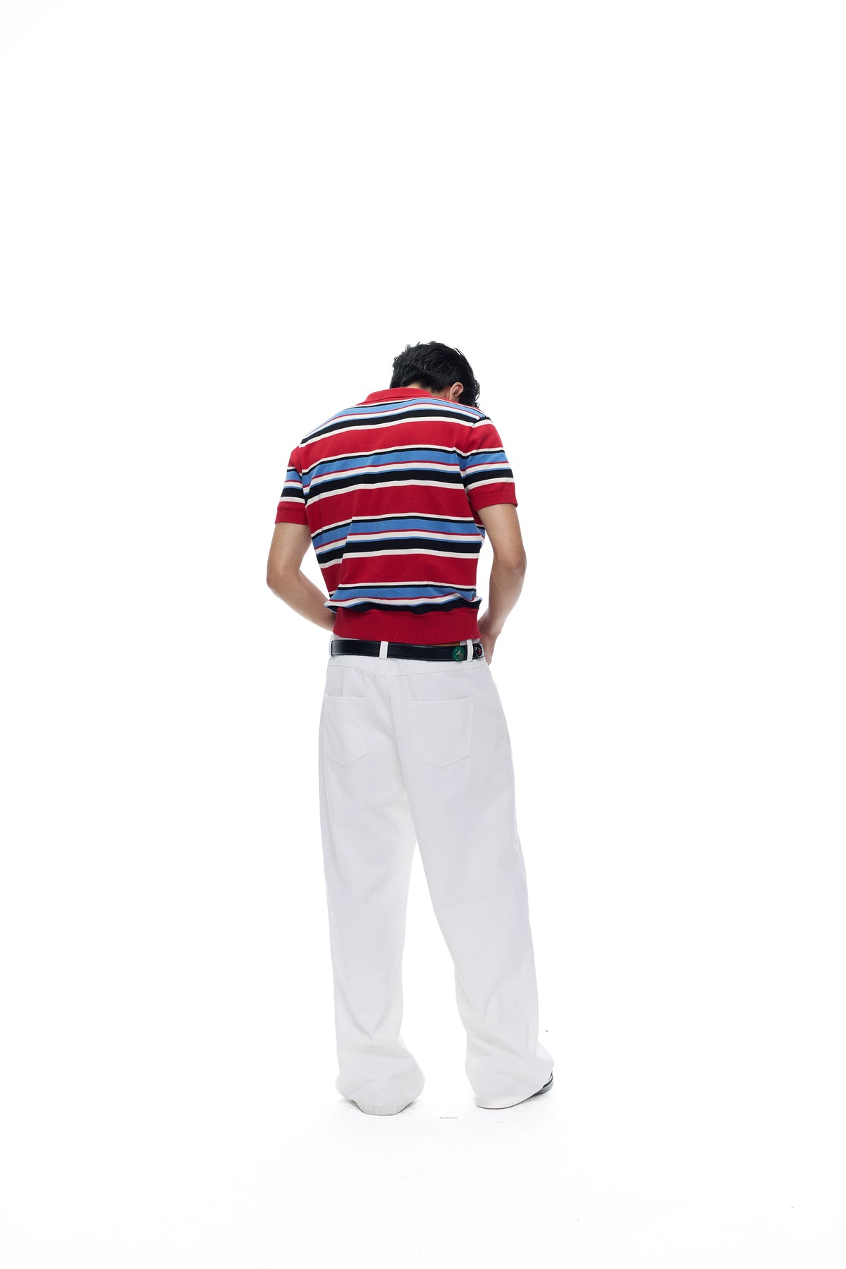 Red-Stripe Cotton Knit Polo Shirt product view 5