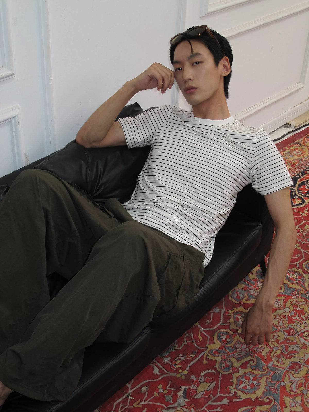 Fine-Stripe Fitted Lyocell Tee product view 1