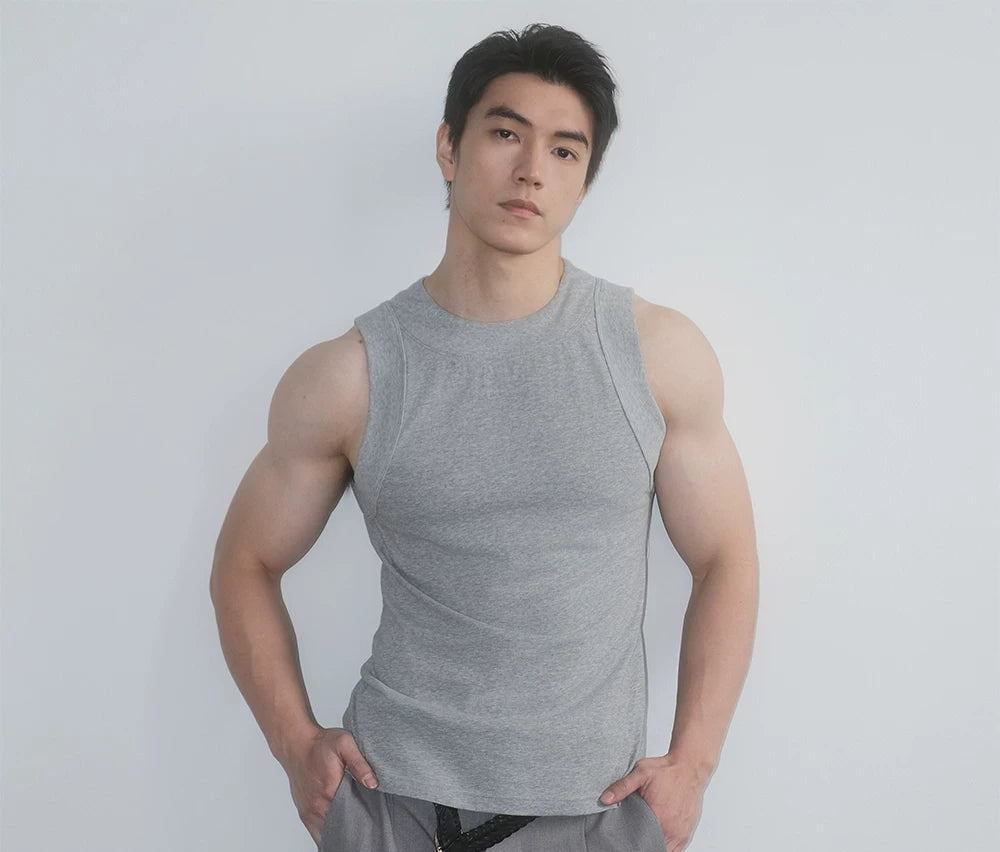 Ribbed High-Neck Fitted Tank Top product view 3
