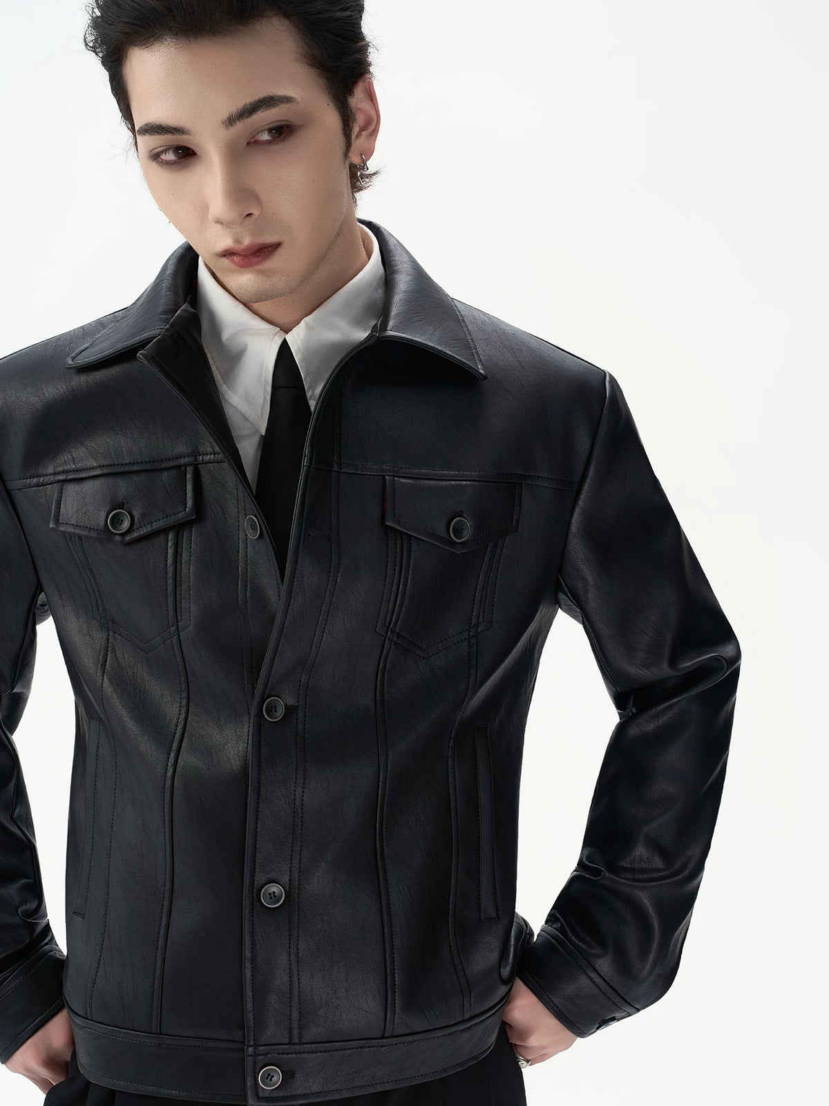 Red-Lined Sculpted Faux-Leather Jacket product view 2