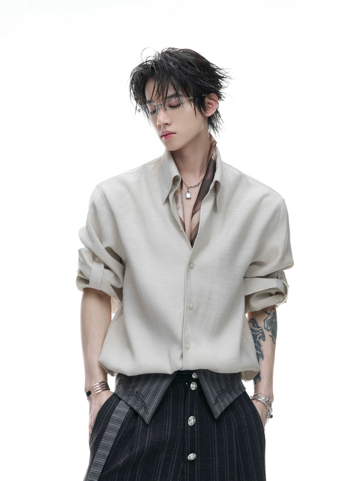 Soft-Texture Roll-Tab Long-Sleeve Shirt product view 1