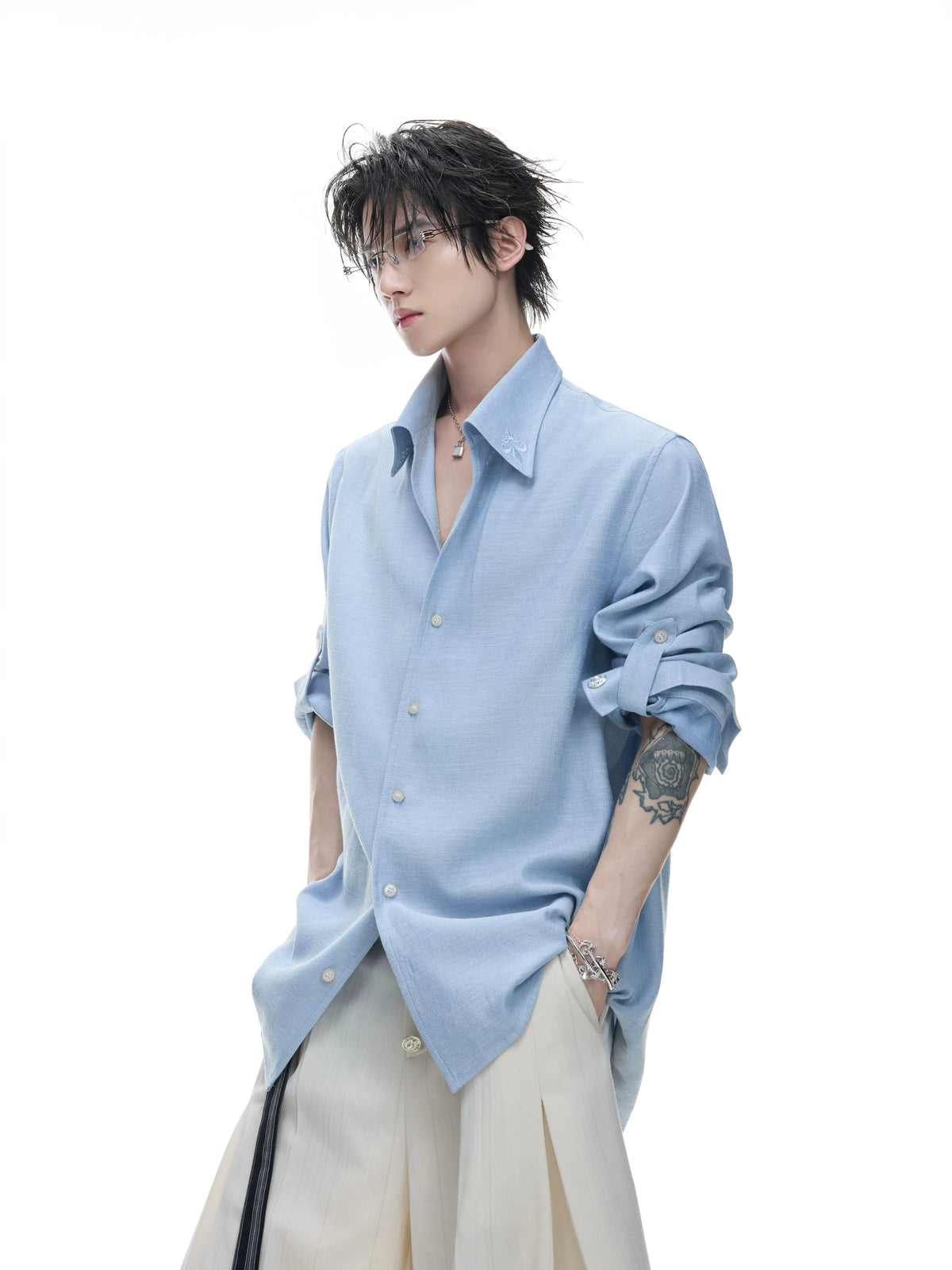 Soft-Texture Roll-Tab Long-Sleeve Shirt product view 2