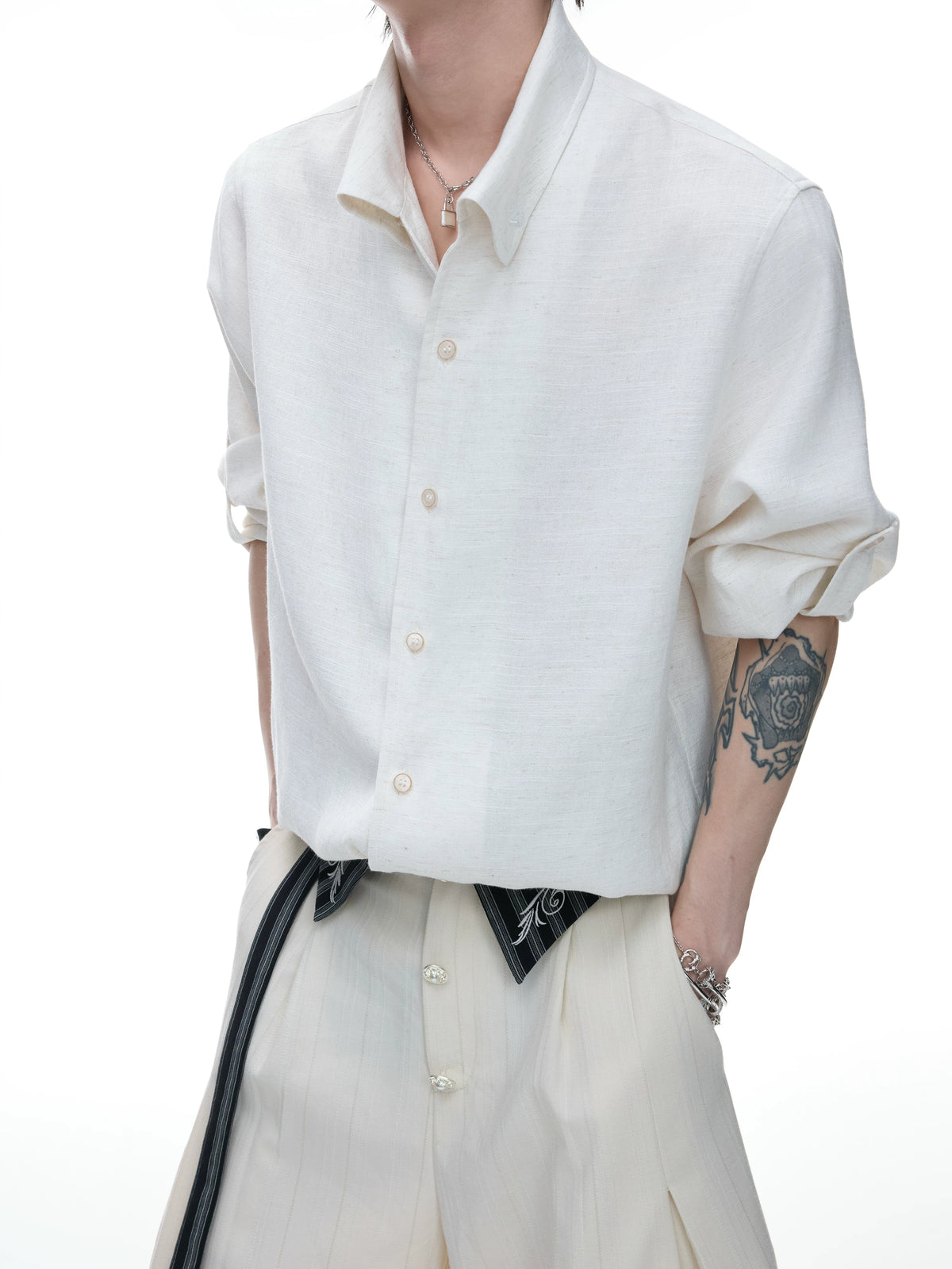 Soft-Texture Roll-Tab Long-Sleeve Shirt product view 3