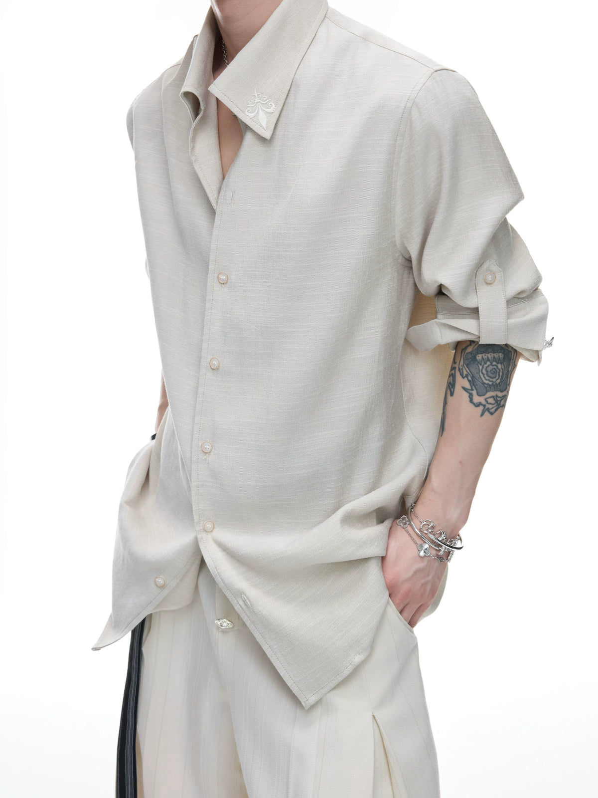 Soft-Texture Roll-Tab Long-Sleeve Shirt product view 5