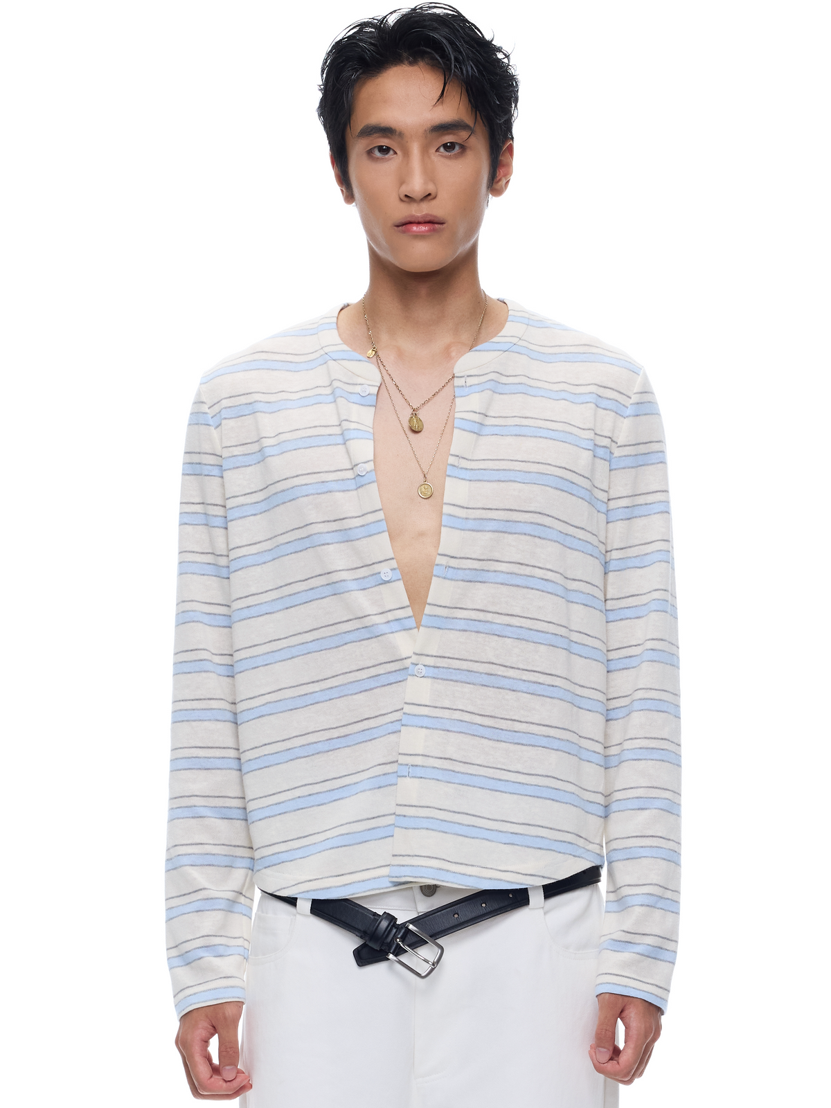 Pastel-Stripe Cropped Cotton-Blend Cardigan product view 1