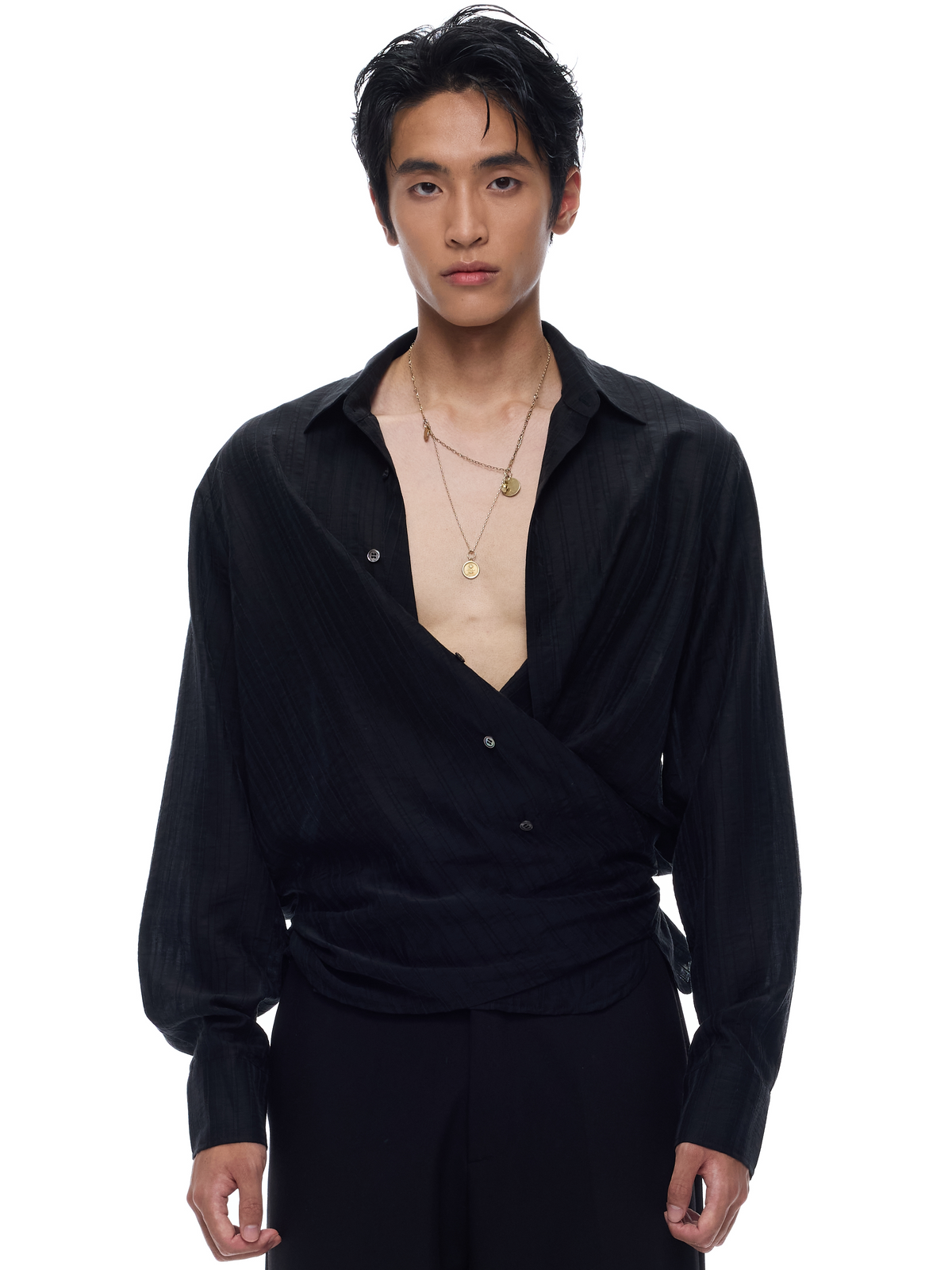 Semi-Sheer Textured Tie-Waist Shirt product view 2