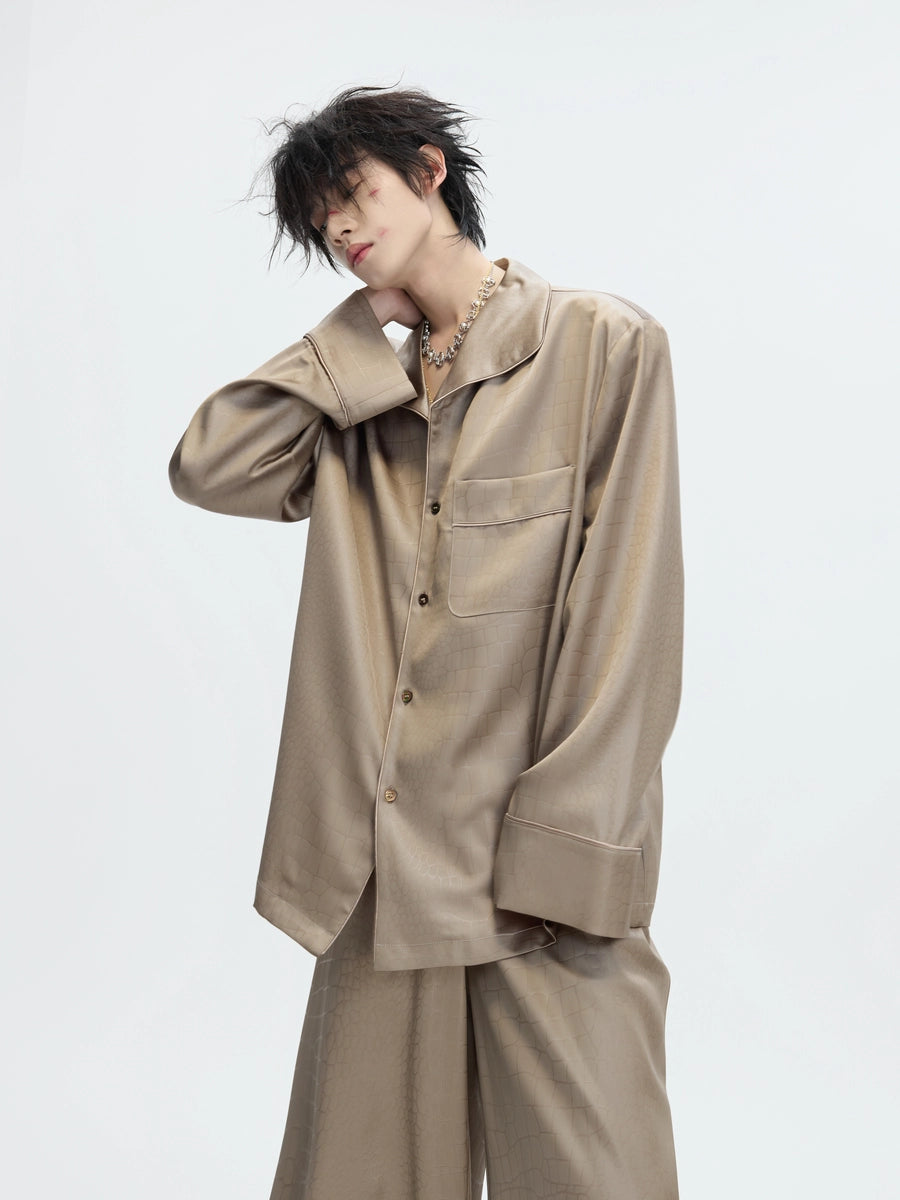 Satin-Finish Shirt and Wide-Leg Pajama Set product view 3